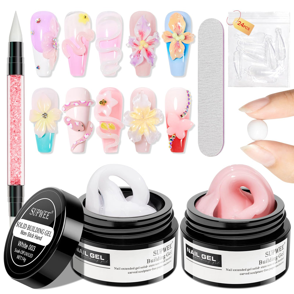 Supwee gel nude et blanc, duo pratique pour extensions à domicile.