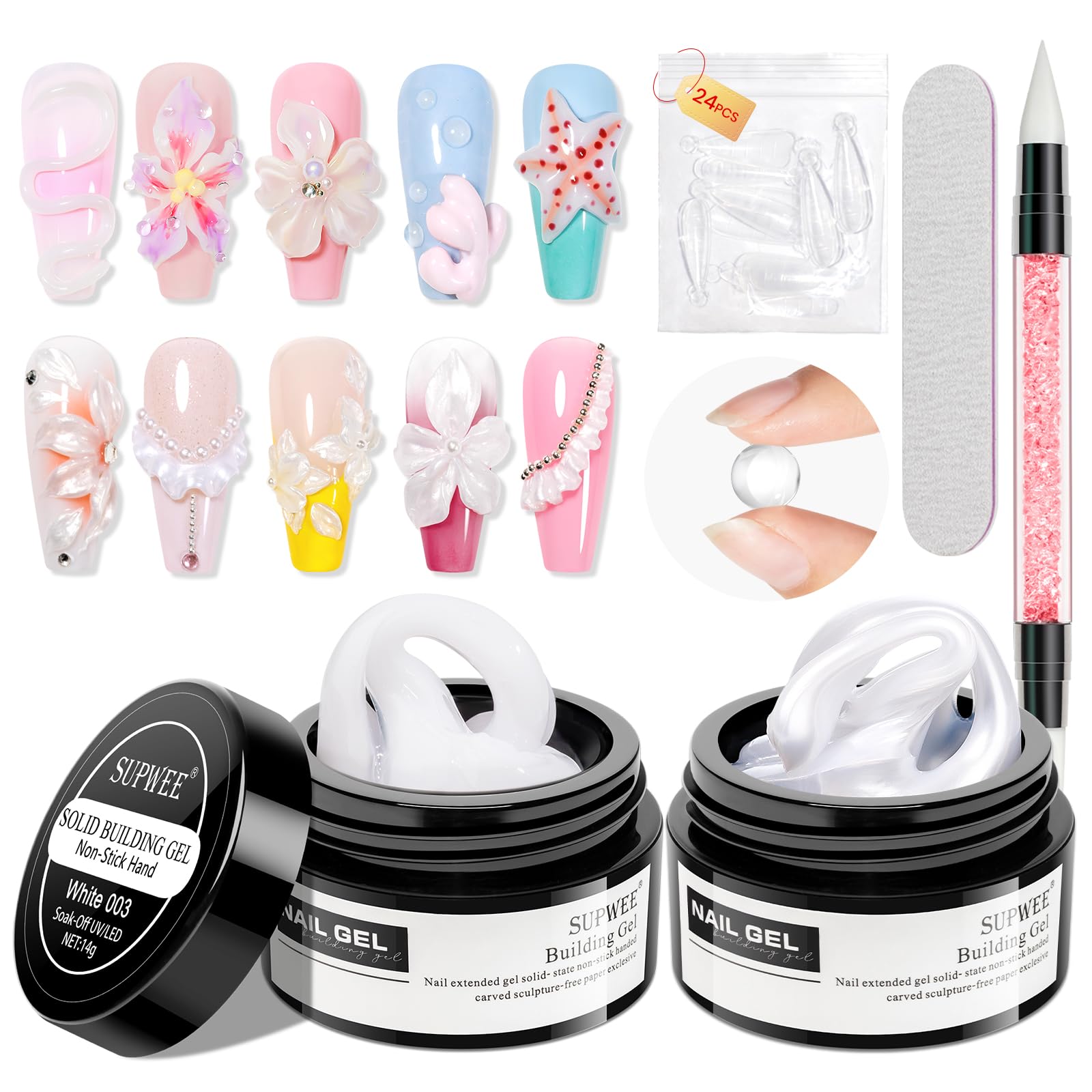 SUPWEE gel 3D sculptant – emballage du kit pour démarrer rapidement une manucure à domicile.