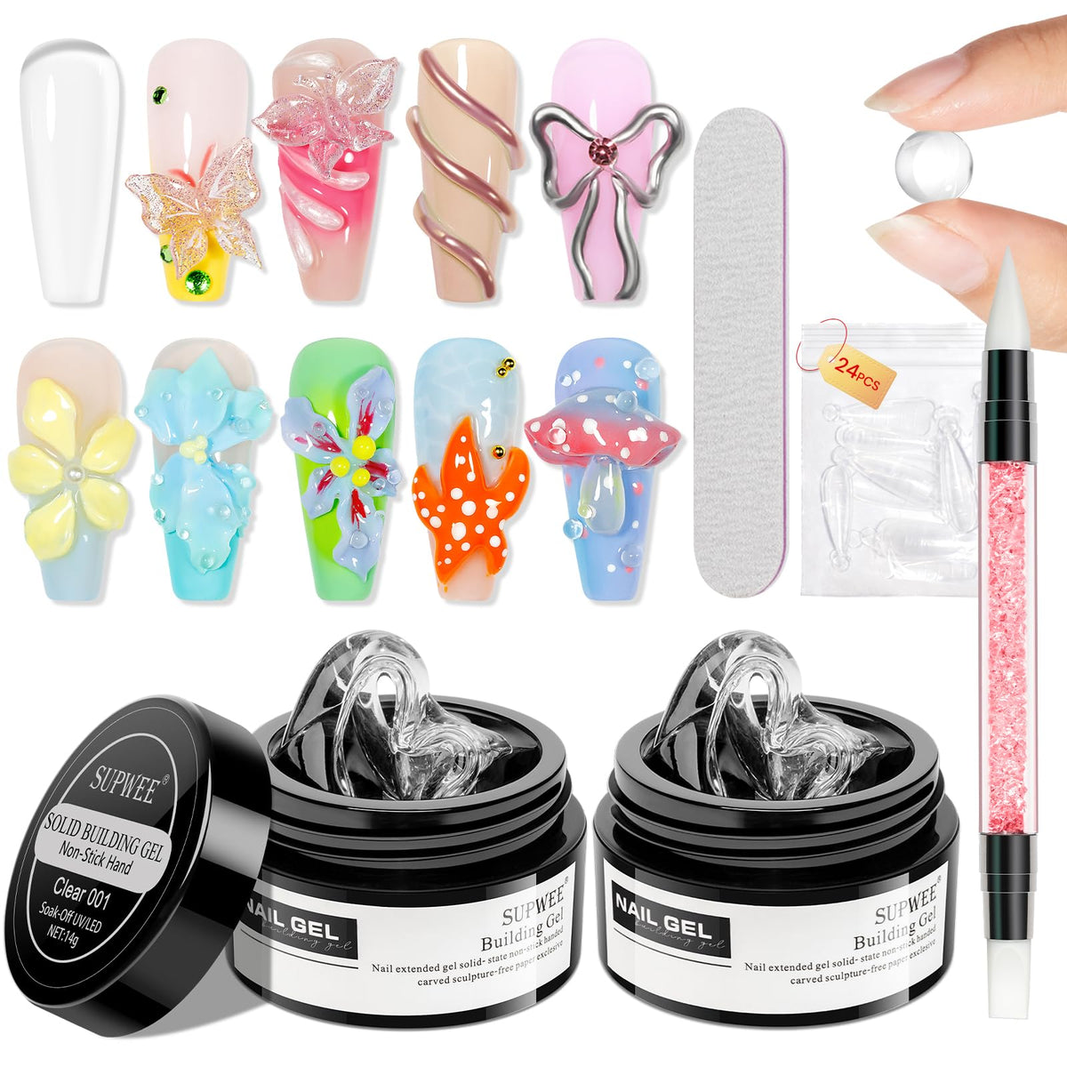 SUPWEE gel-modelage 3D clair, extension nette et précise pour un look sophistiqué.