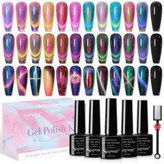 SUPWEE Gel oeil-de-chat : bouteille et aimant pour créer des effets variables sur vos ongles.