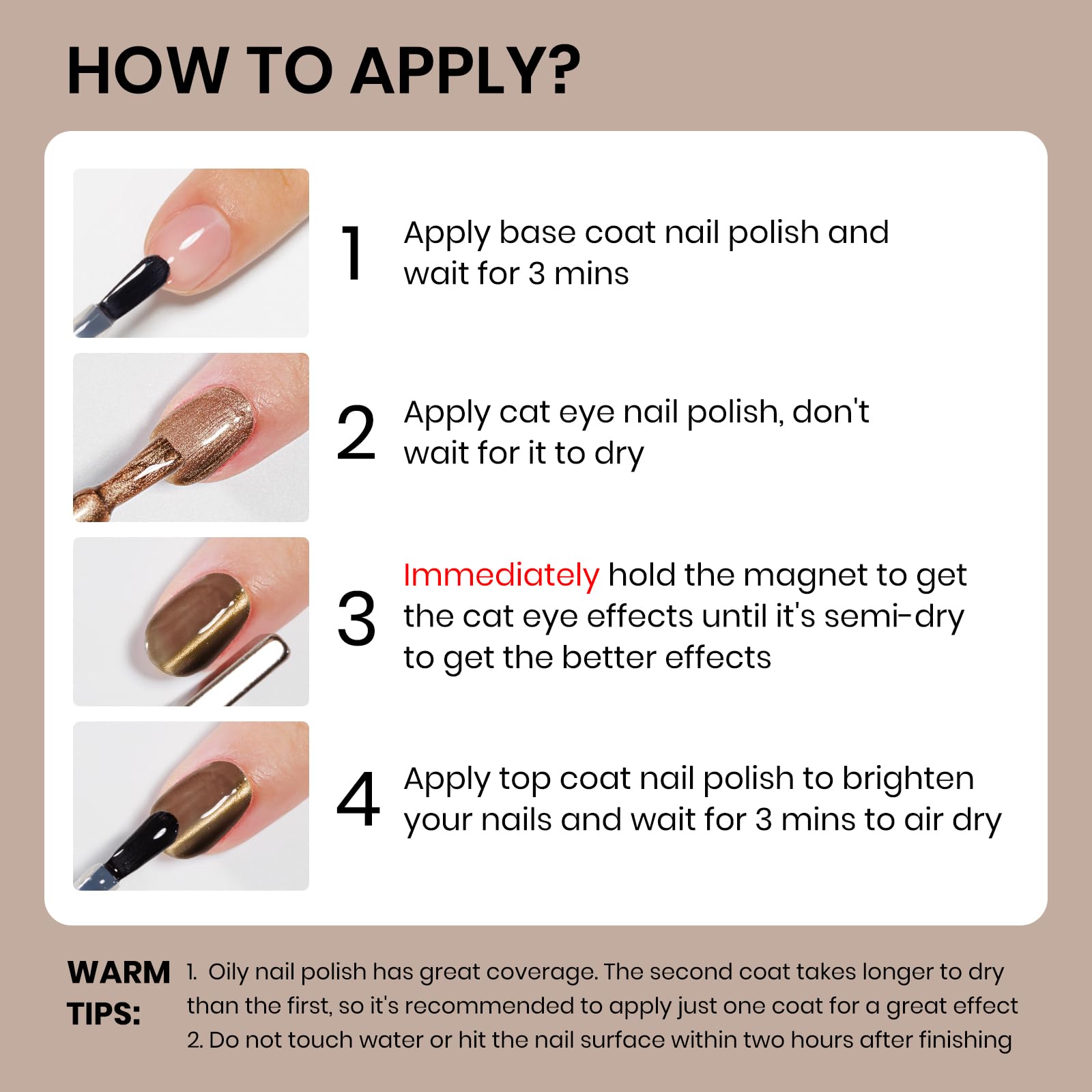 Vernis SUPWEE brun cat-eye à pigments purs pour une manucure durable