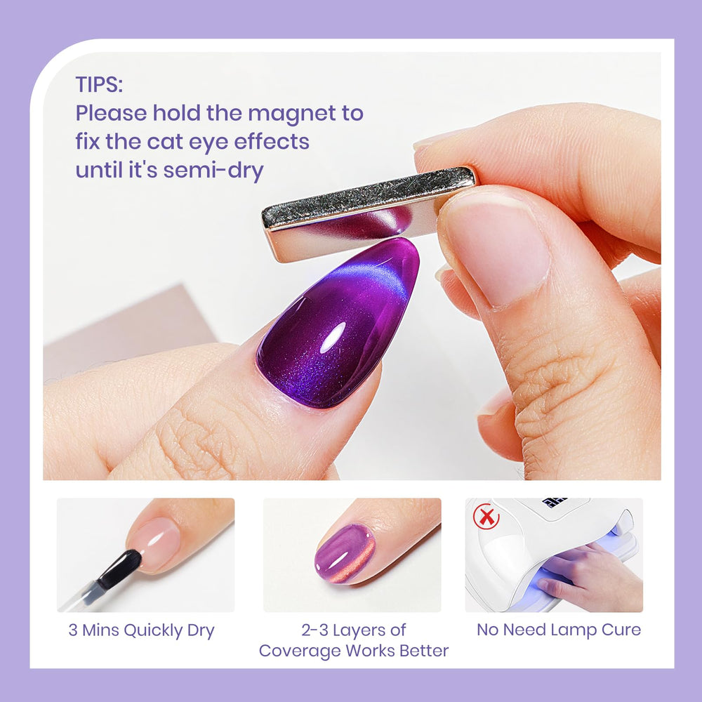 Séchage rapide sans lampe UV avec SUPWEE, vernis effet œil-chat.