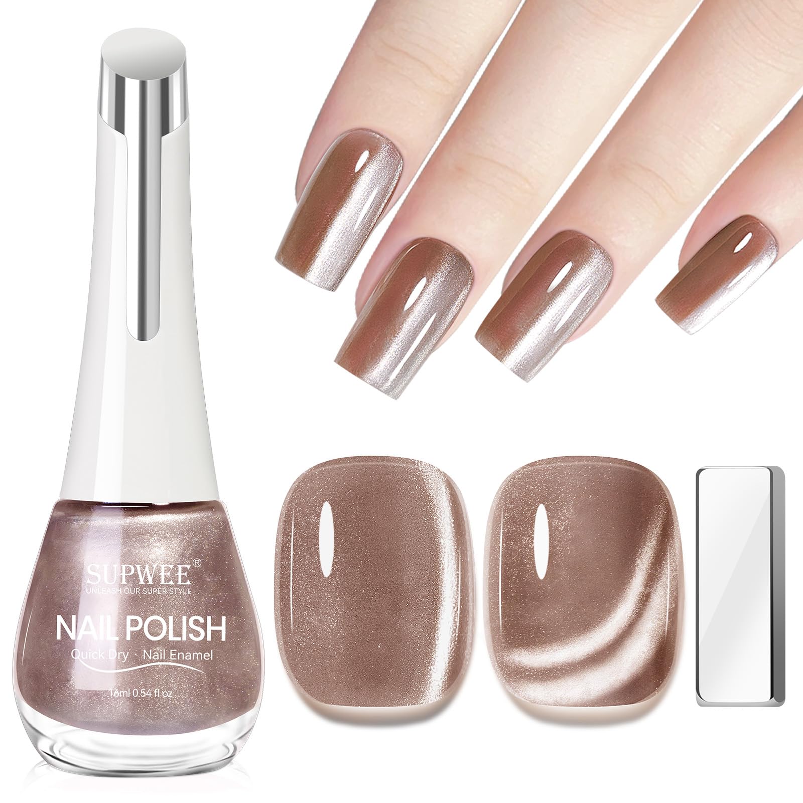 SUPWEE vernis œil-de-chat nude, éclat brillant et effet félin.