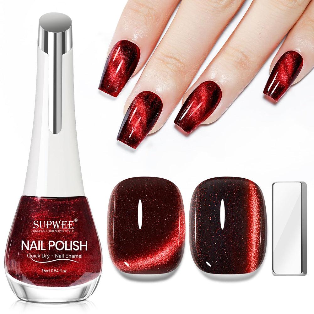 SUPWEE Vernis effet œil-de-chat rouge 16 ml, effet profond et brillant.