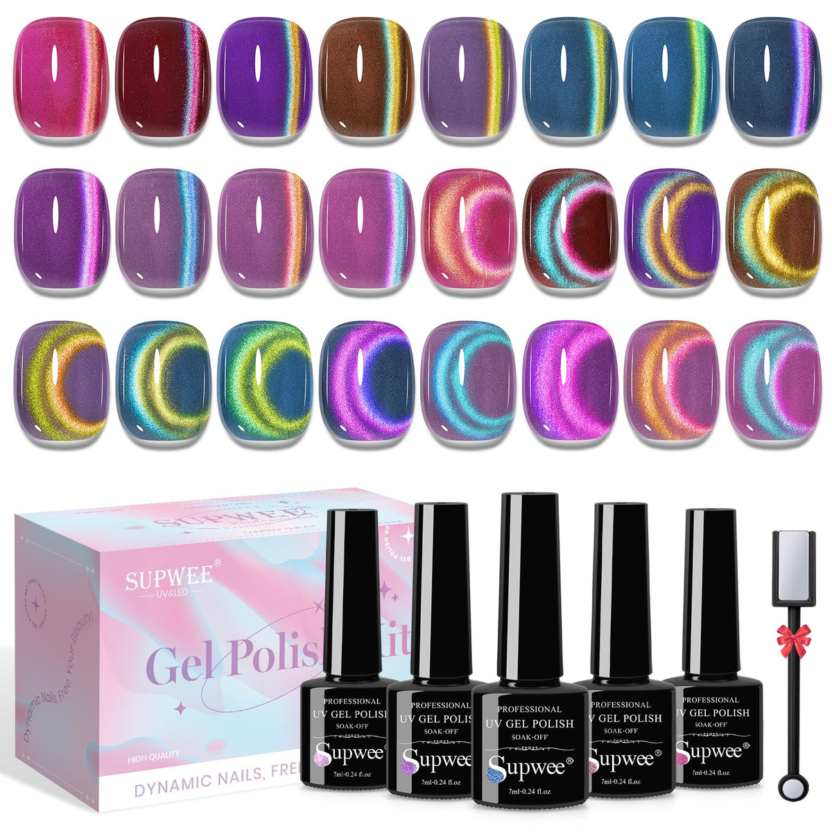 SUPWEE vernis gel cat eye ensemble à 12 couleurs pour des looks variés