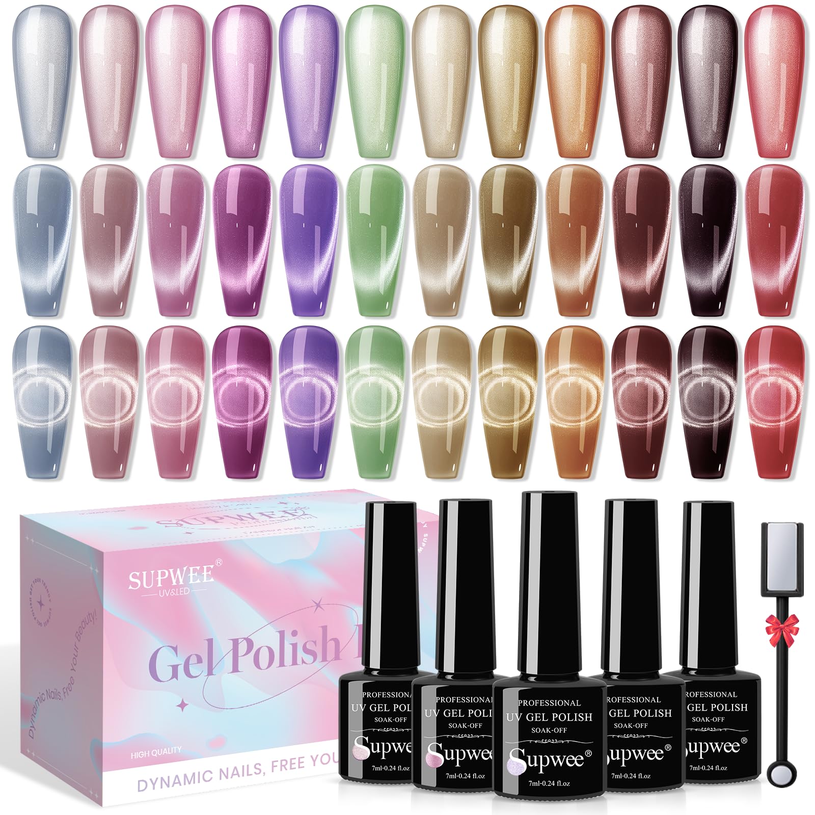 Vernis gel SUPWEE Cat Eye Moonlight: 12 couleurs et effet cat-eye éclatant.