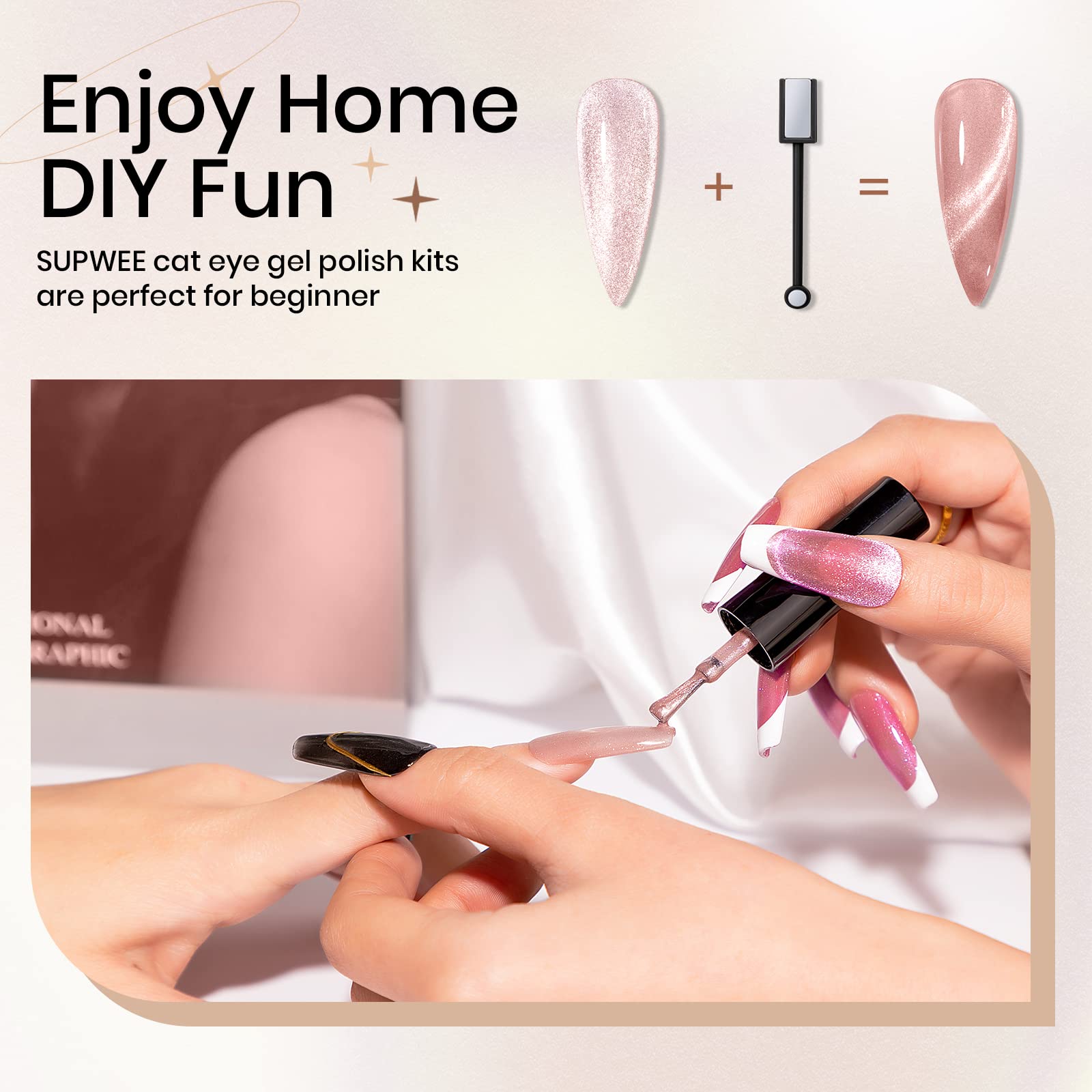 SUPWEE vernis gel œil de chat doré brillant — allure élégante et longue tenue