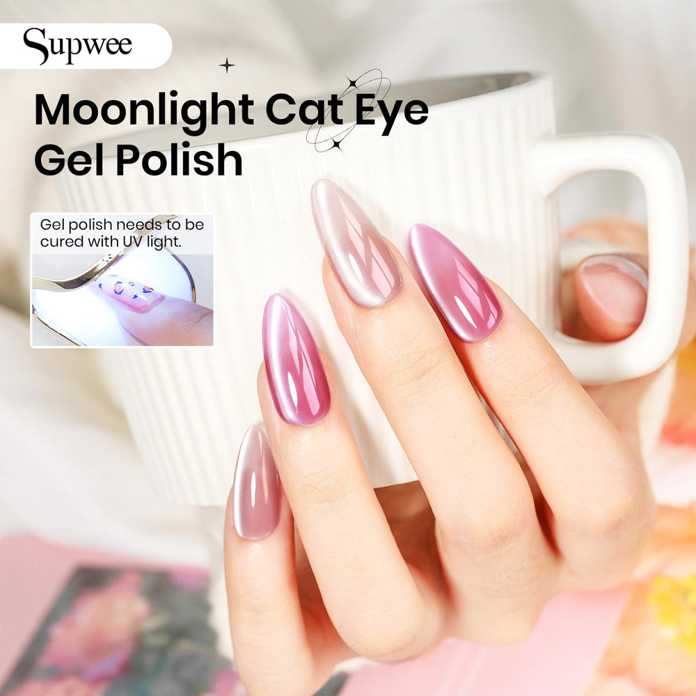 Application du gel gris SUPWEE œil de chat Gray Shimmer sur ongle.