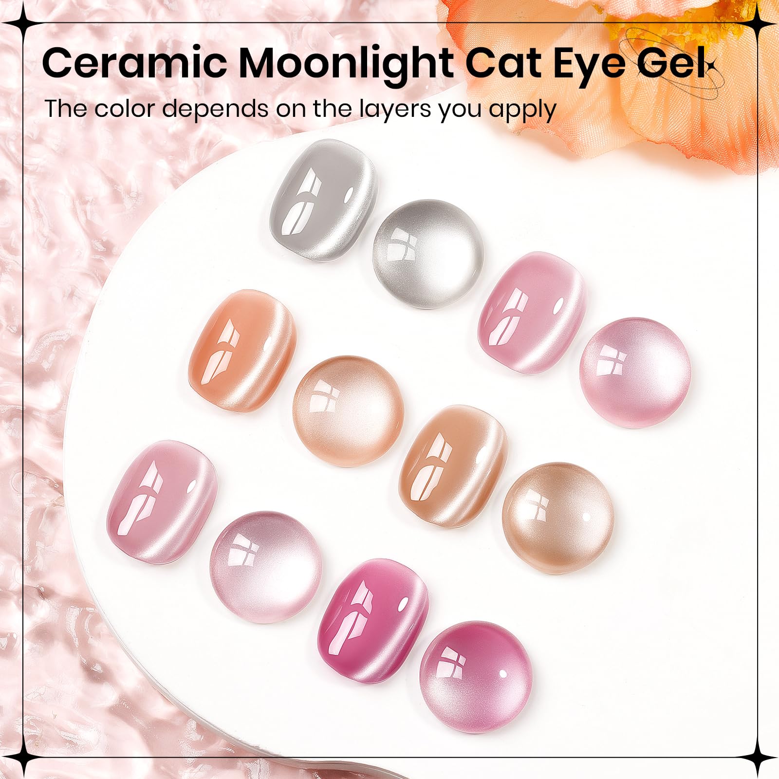 Effet Moonlight Glass sur ongles, lumière douce et scintillante.