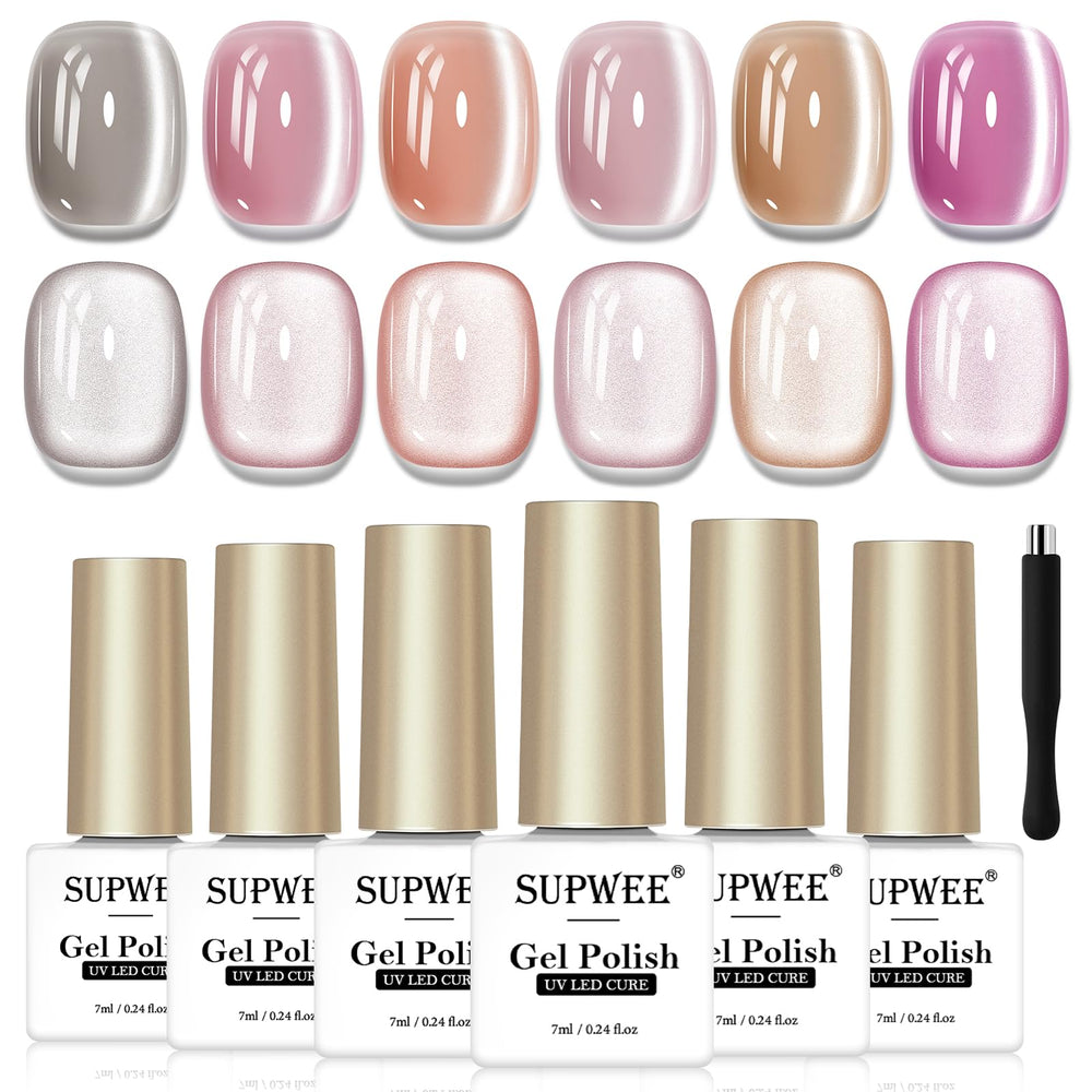 Vue rapprochée du vernis SUPWEE œil de chat Pink Moonlight, finition brillante et magnétique.
