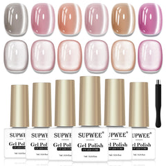 Vue rapprochée du vernis SUPWEE œil de chat Pink Moonlight, finition brillante et magnétique.
