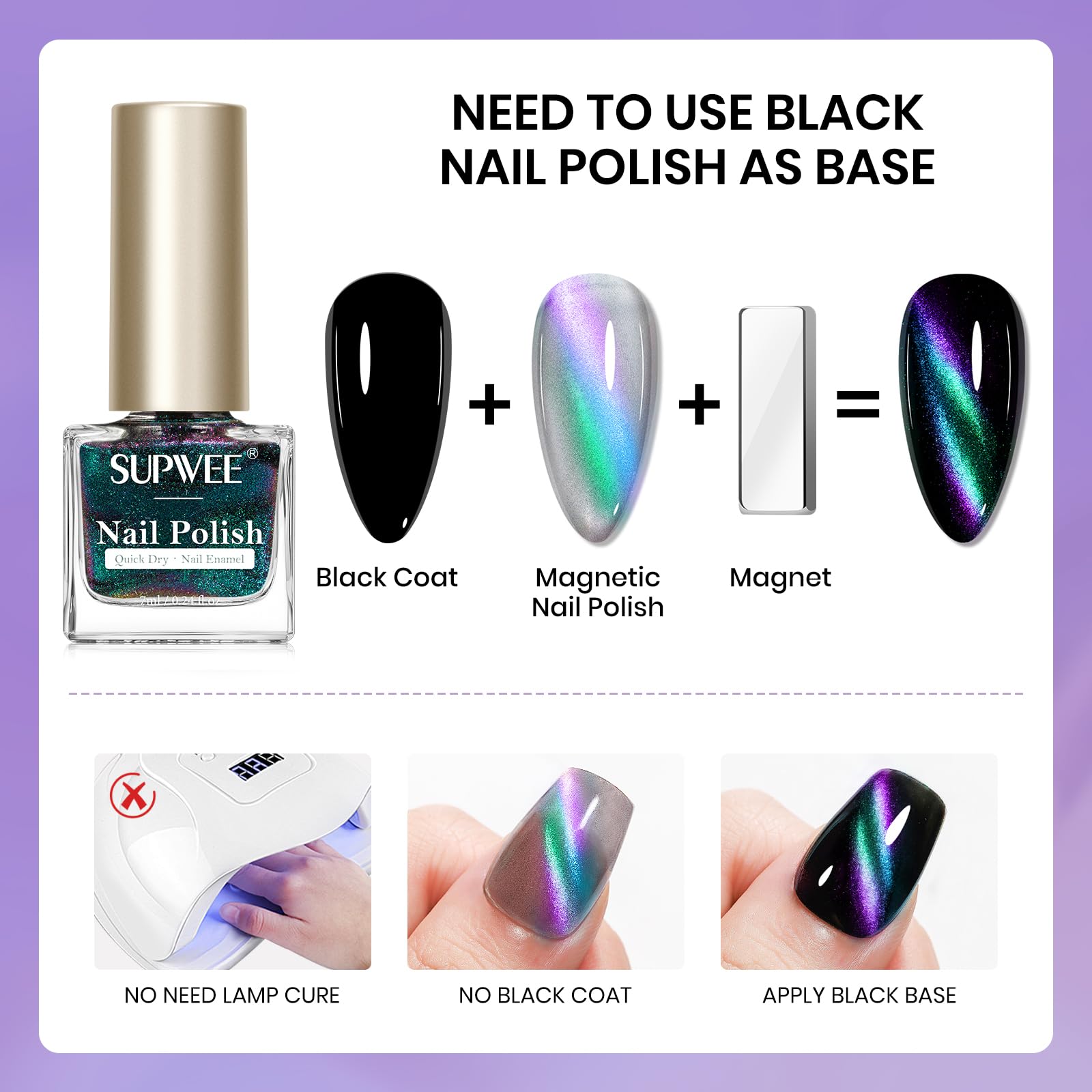 SUPWEE vernis noir base pour intensifier l'effet cat-eye