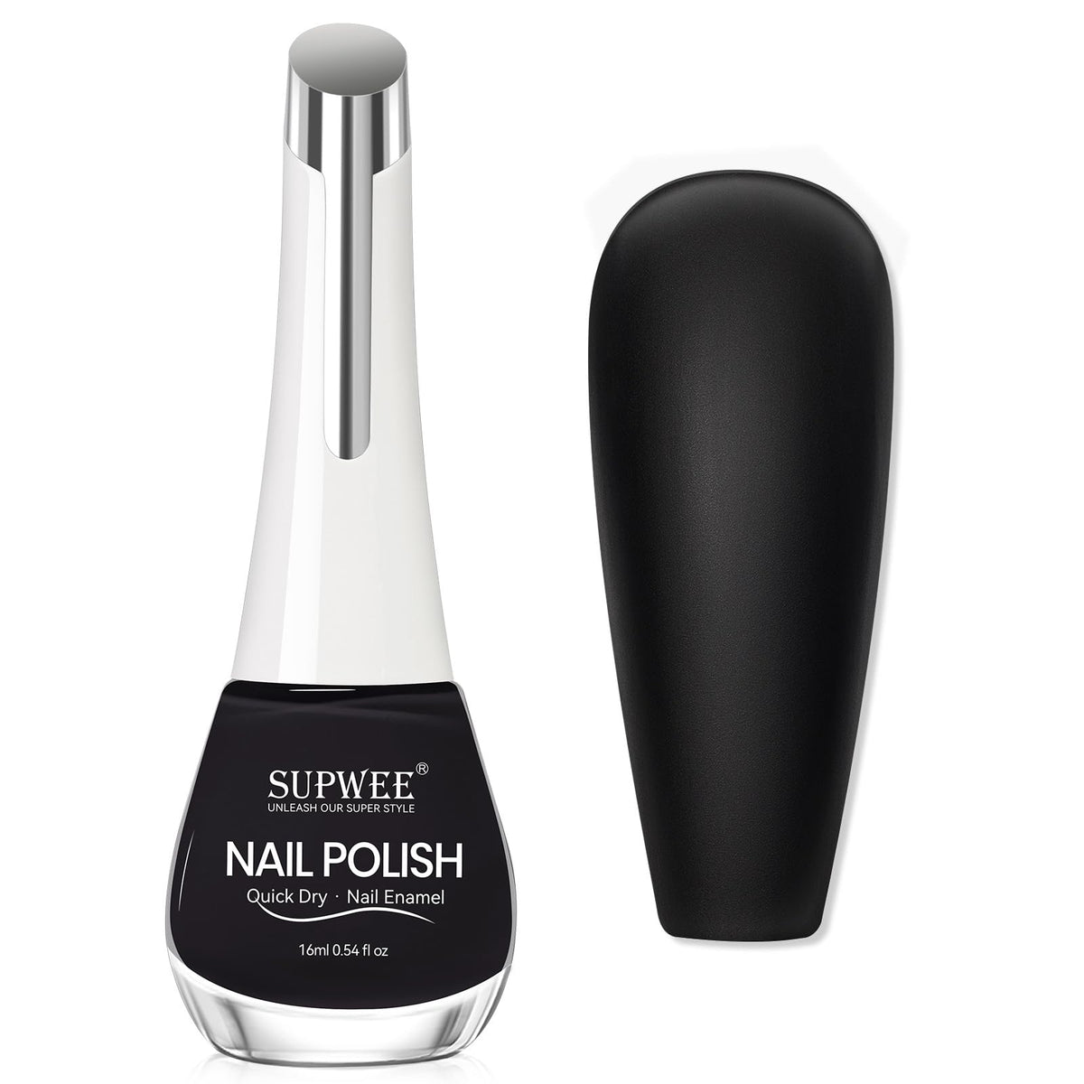 SUPWEE vernis noir, effet mat et séchage rapide pour un look élégant.