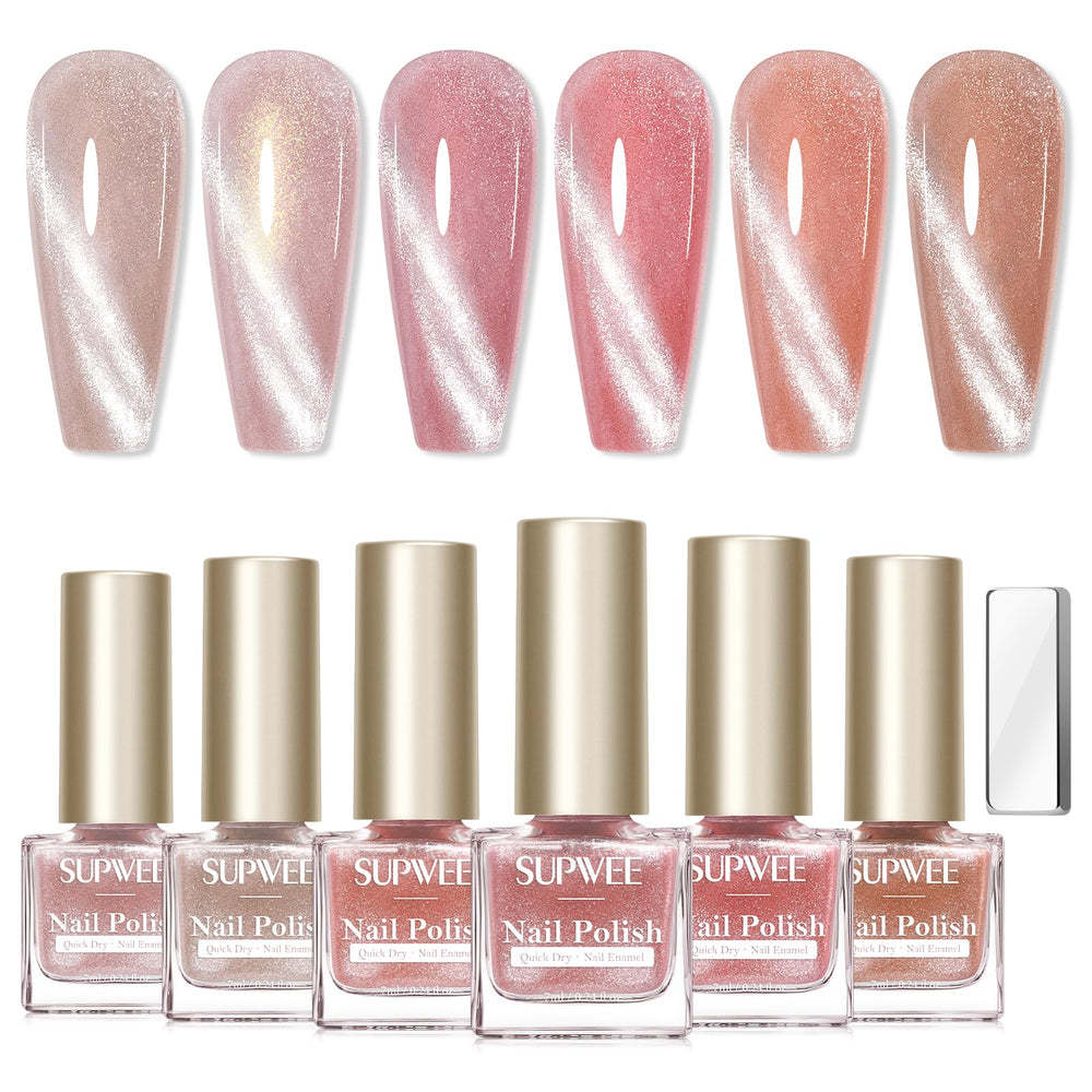 Vernis SUPWEE œil-de-chat sur le flacon, effet cat-eye pour des ongles sophistiqués.
