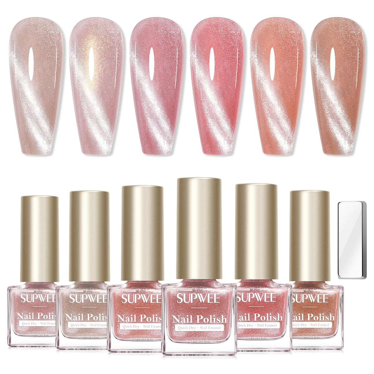 Vernis SUPWEE œil-de-chat sur le flacon, effet cat-eye pour des ongles sophistiqués.