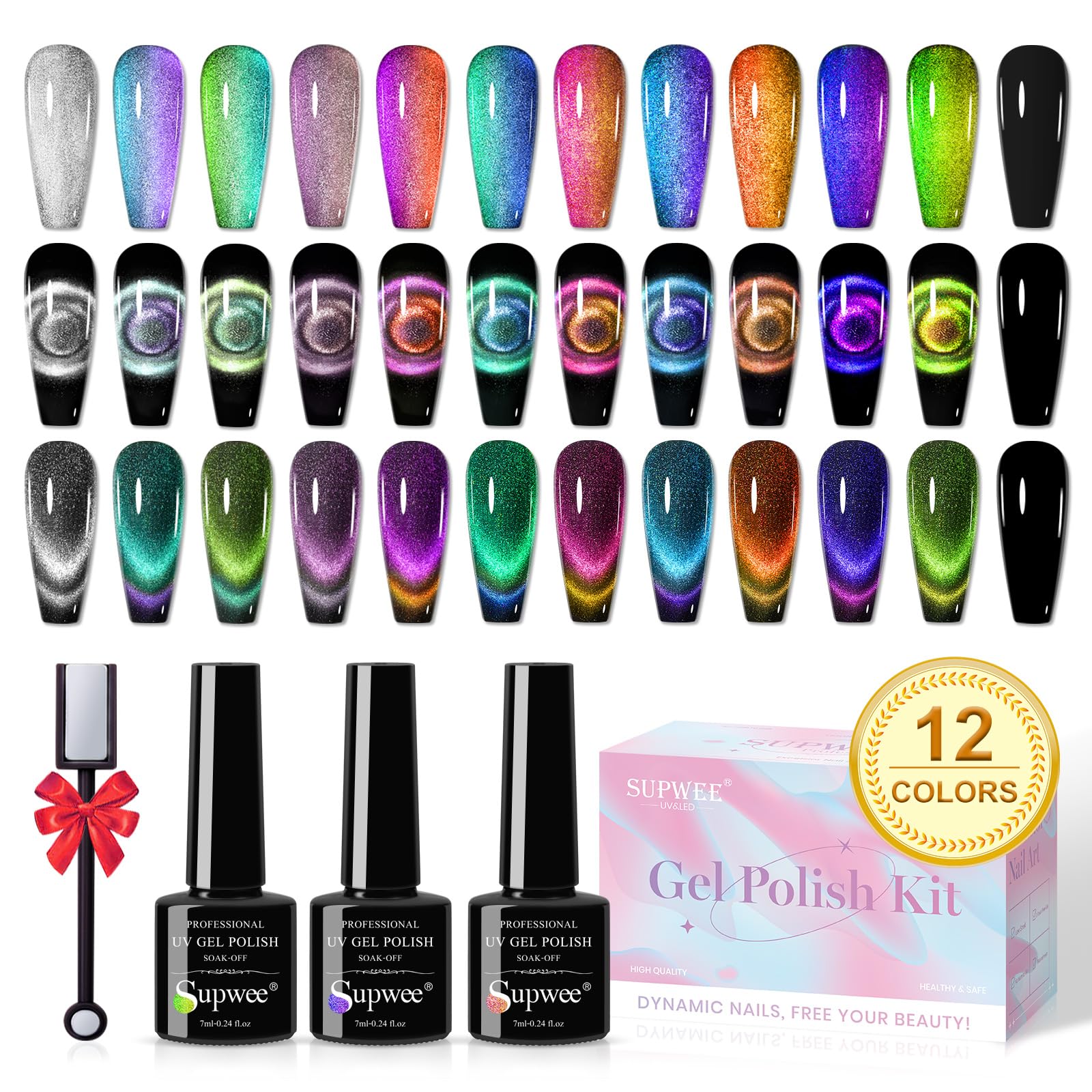 SUPWEE vernis œil-de-chat couleur 01, effet profond et brillant.