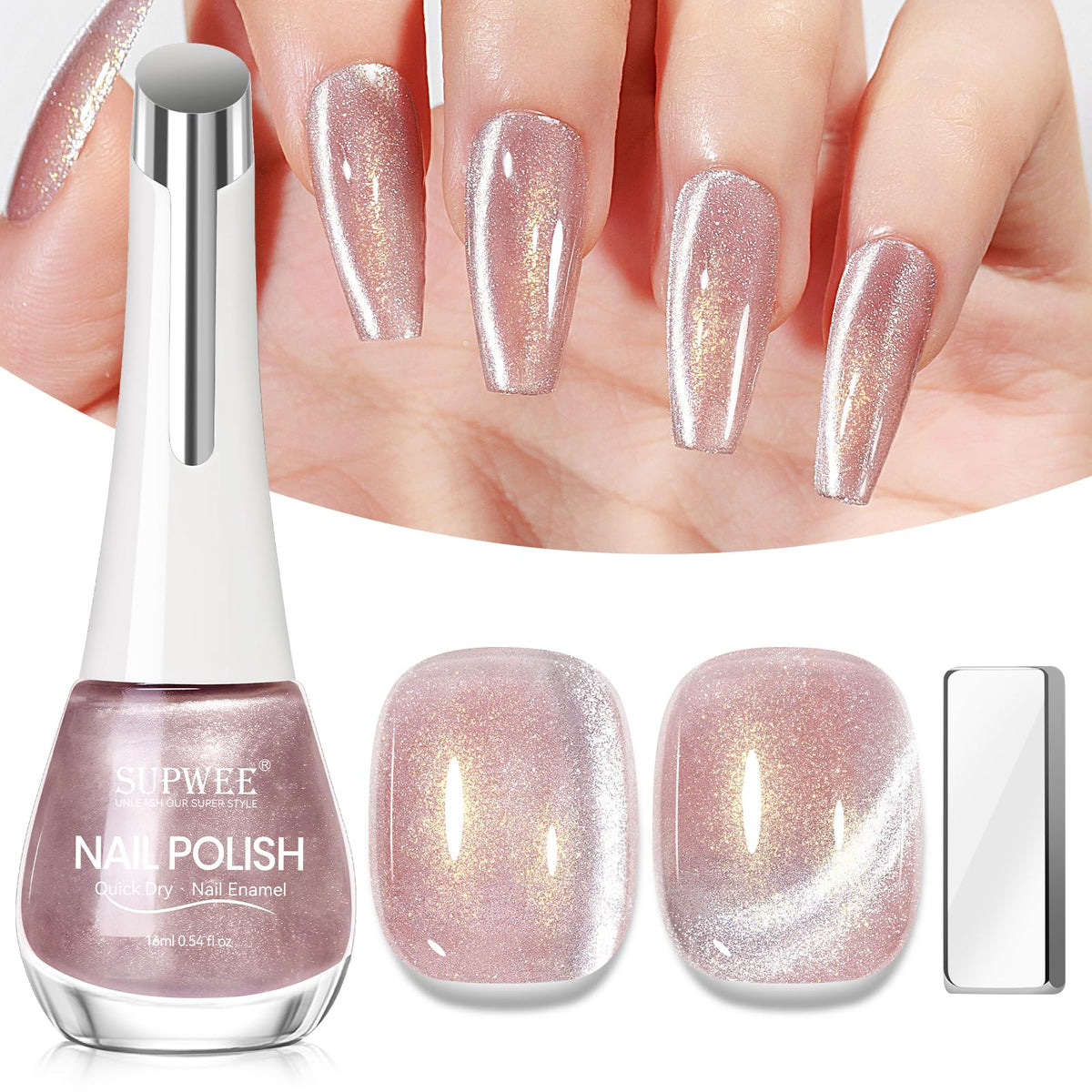 SUPWEE vernis œil-de-chat rose Aurora, effet œil-de-chat tendance pour manicure rapide