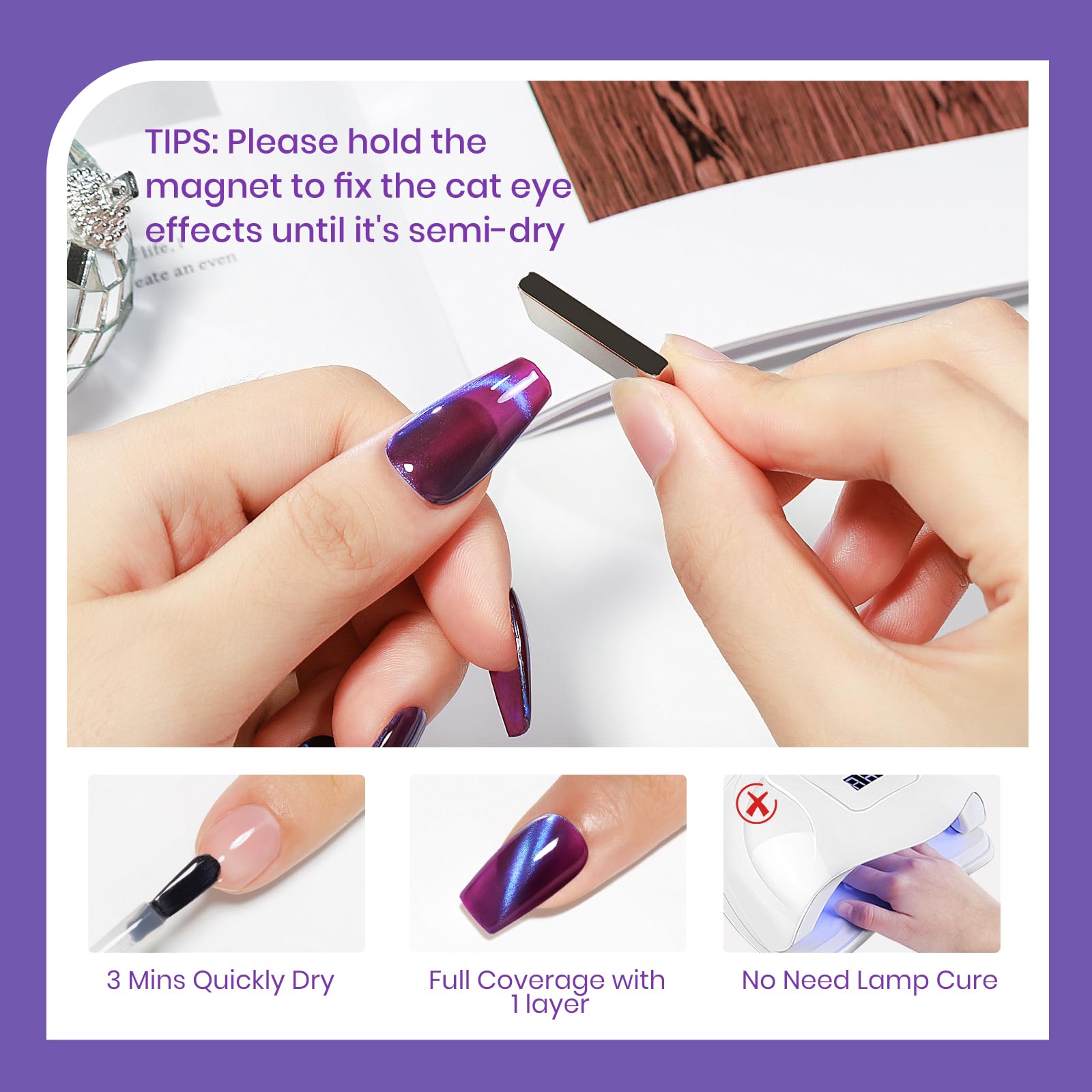 SUPWEE œil-de-chat violet : pinceau précis pour une application nette.