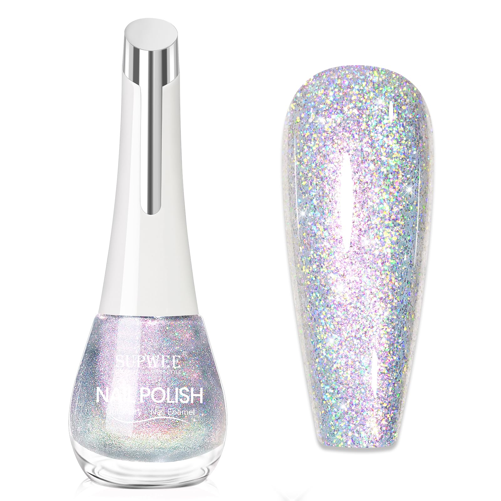 SUPWEE Vernis ongles holographique, brillance arc-en-ciel et éclat durable.