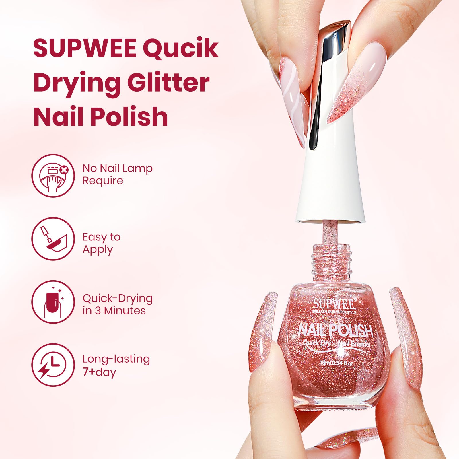 Vernis SUPWEE pailleté: reflets irisés qui captent la lumière sur chaque angle.