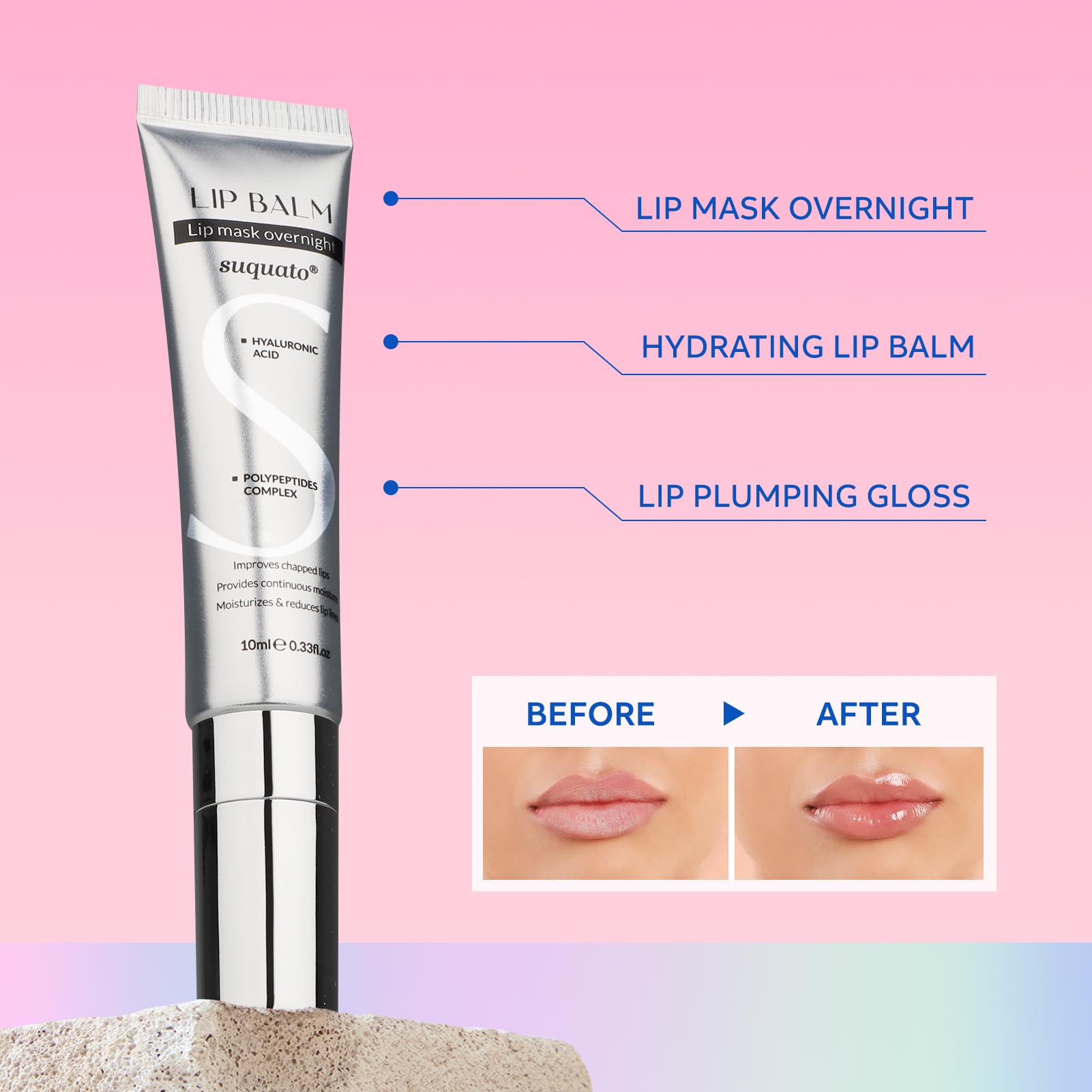 Suquato: texture du baume hydratant qui nourrit et apaise les lèvres.