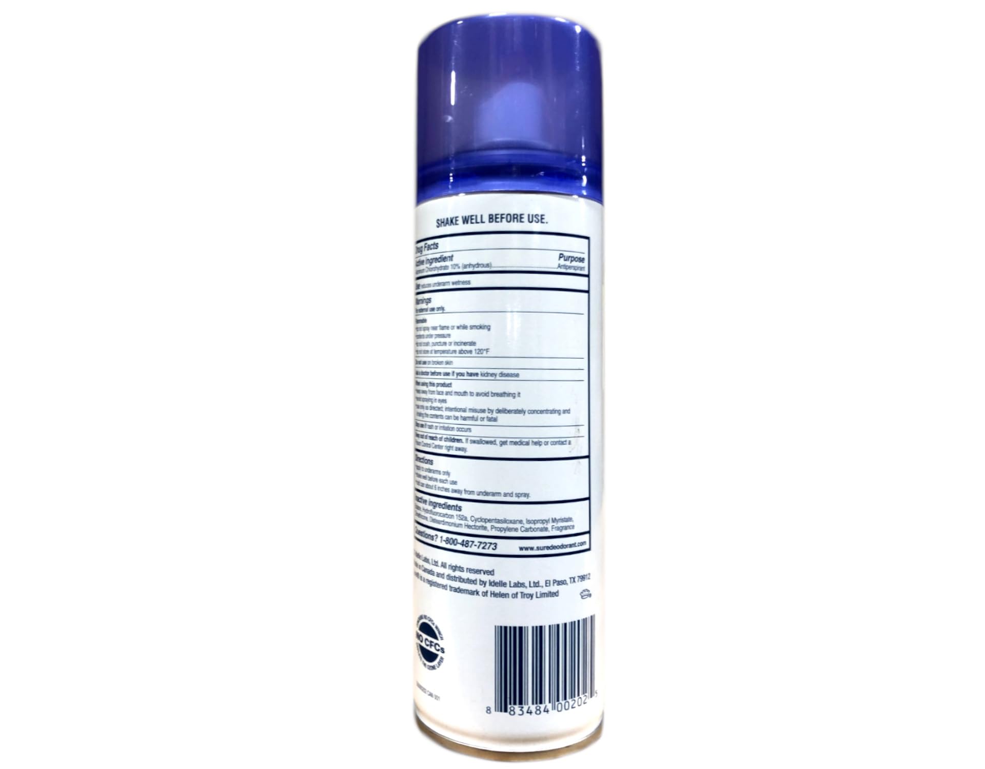 Sure AP Spray Déodorant, capuchon ouvert, démontrant l'application rapide.