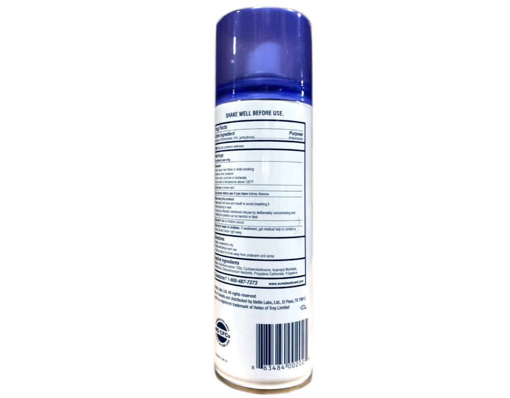 Sure AP Spray Déodorant, capuchon ouvert, démontrant l'application rapide.