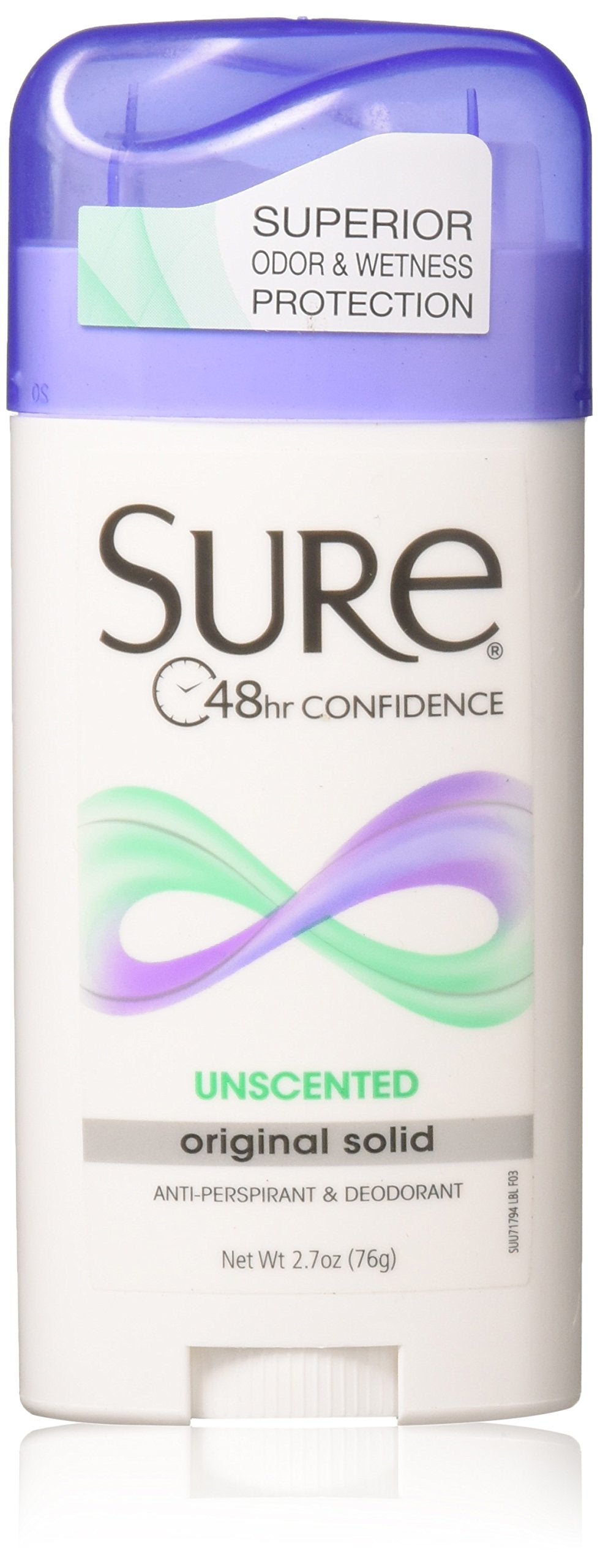 Sure Original Déodorant solide non parfumé en lot de 3, emballage pratique.