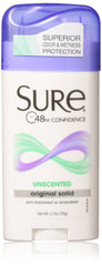 Sure Original Déodorant solide non parfumé en lot de 3, emballage pratique.