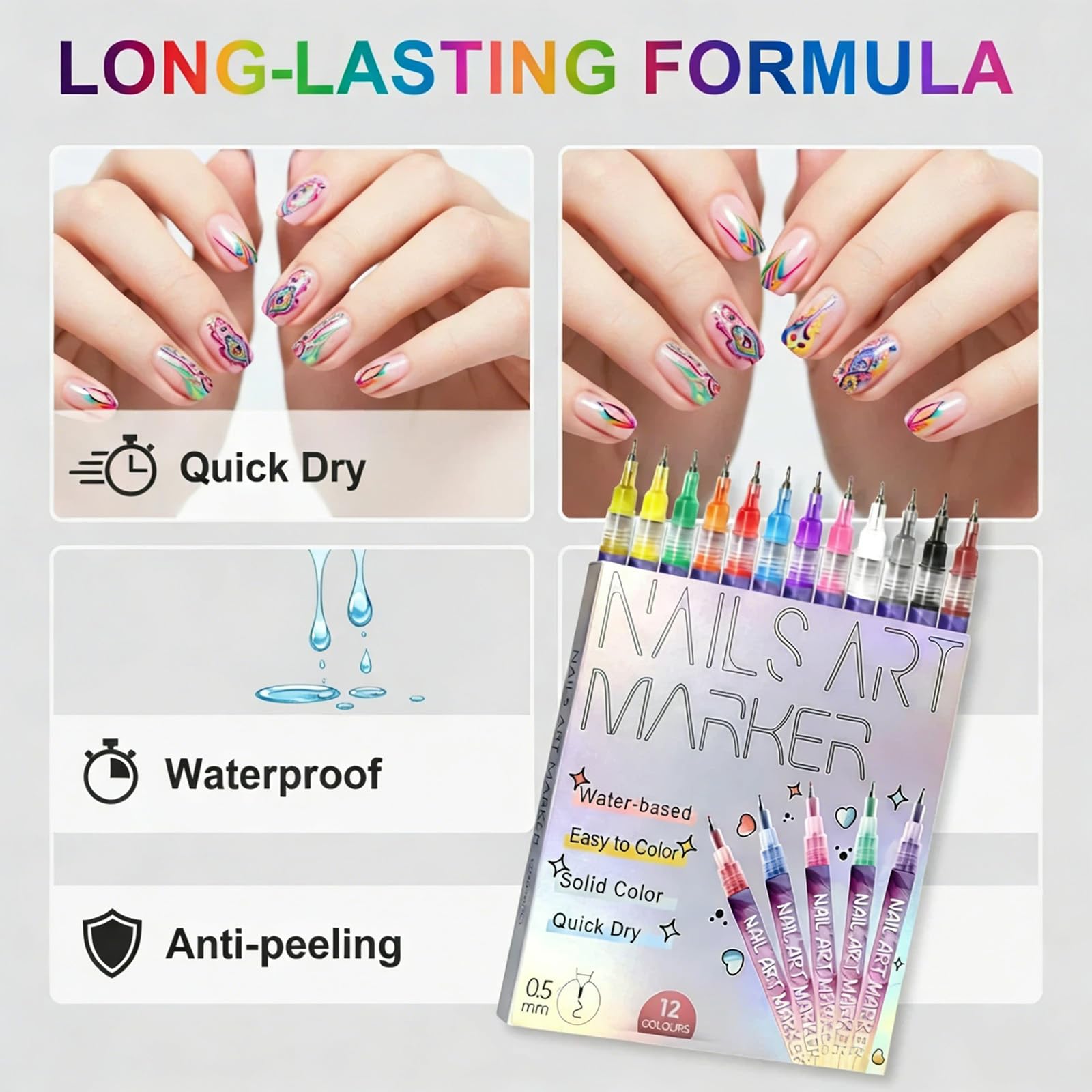 SURFCUZ application rapide sur ongles grâce à la pointe fine et à l'encre à base d'eau