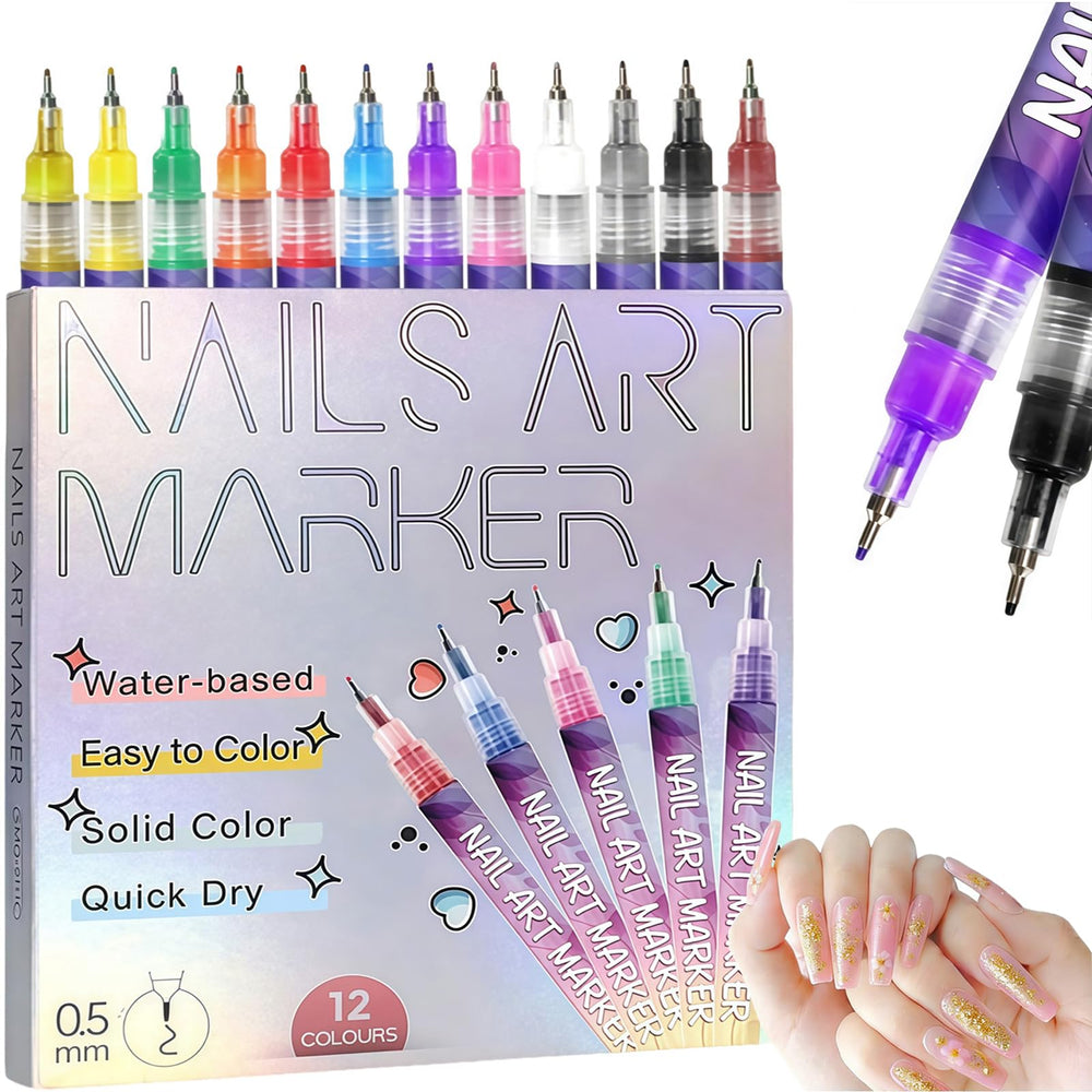 SURFCUZ 12 couleurs: ensemble marqueurs pour ongles à pointe fine, détails précis