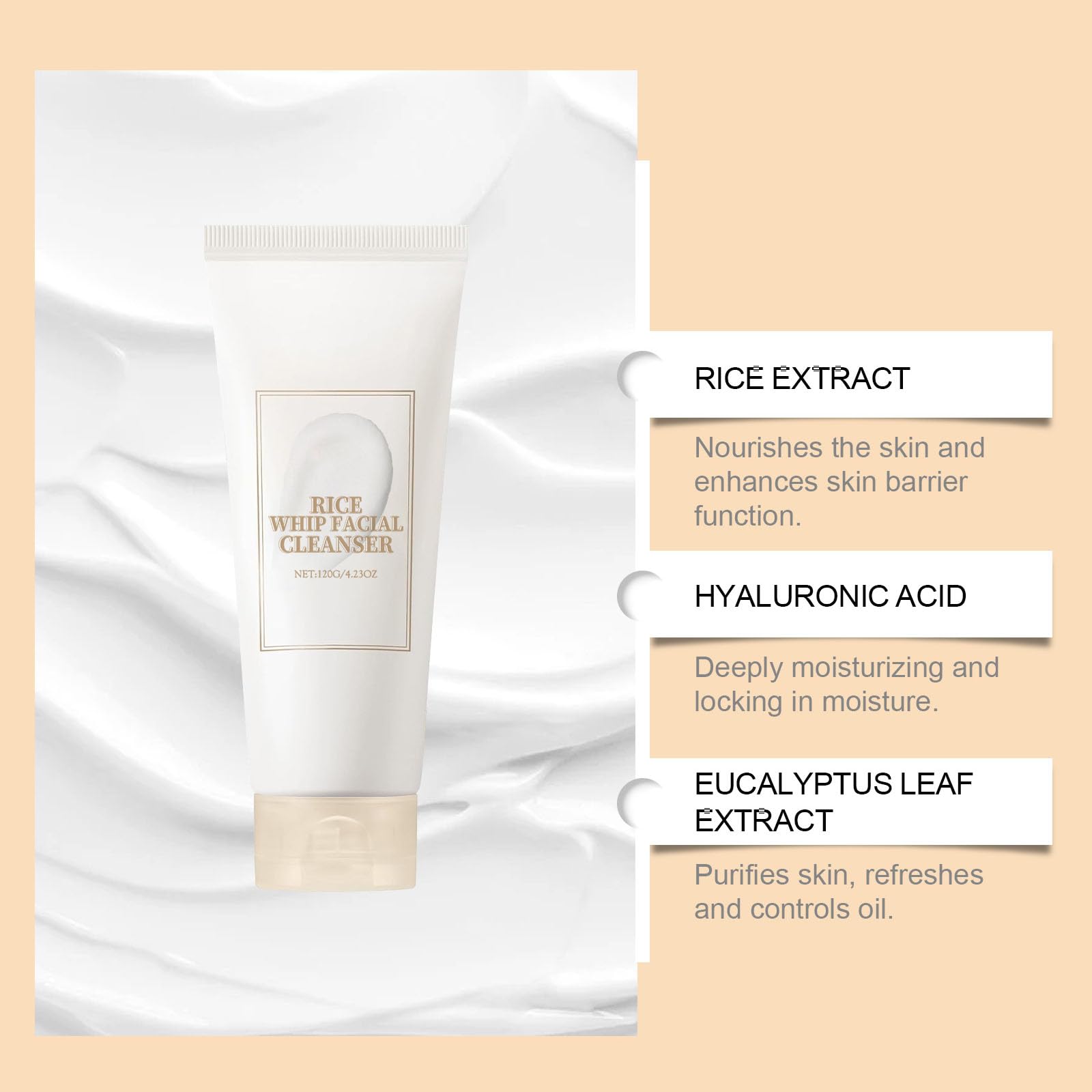 SURORAIN nettoyant-visage riz: mousse riche pour un démaquillage en douceur.