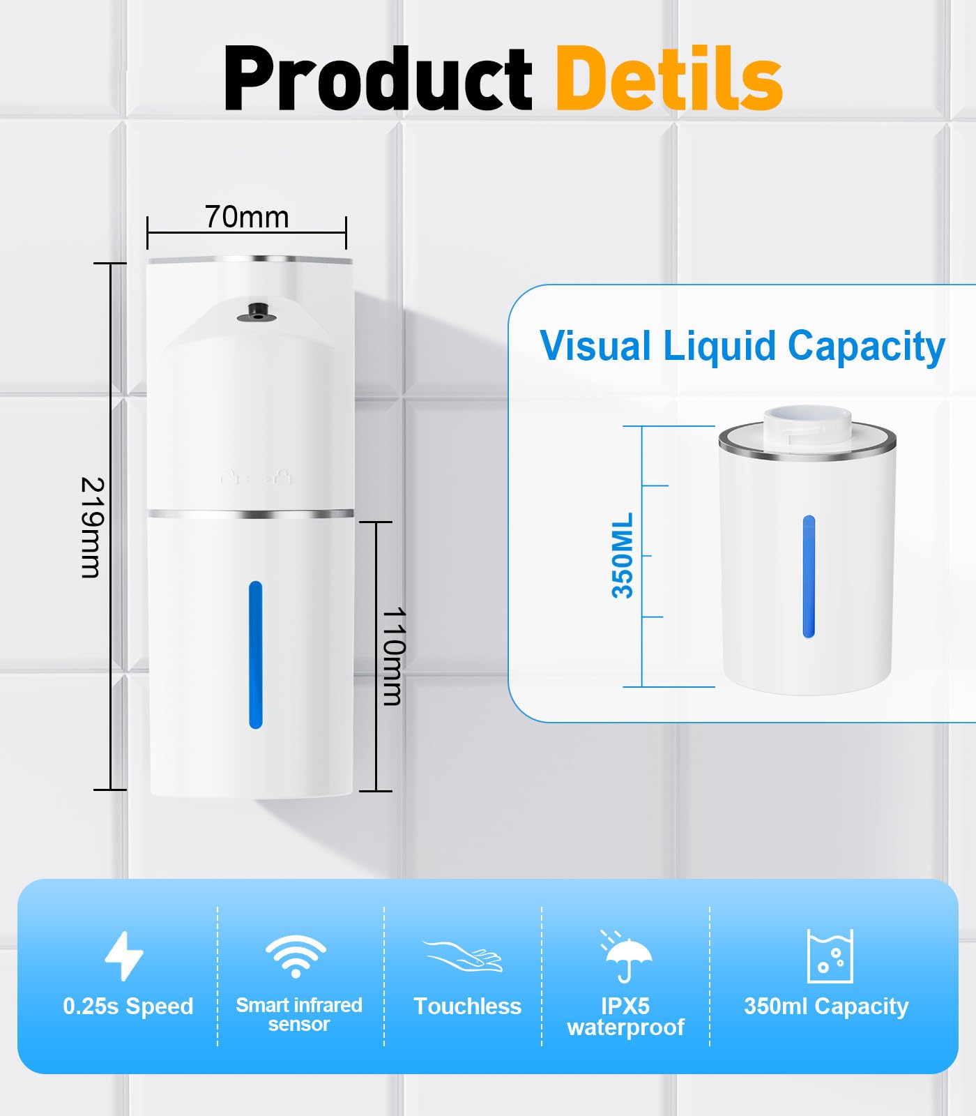 Surpixo distributeur savon 1200 mAh, autonomie suffisante.