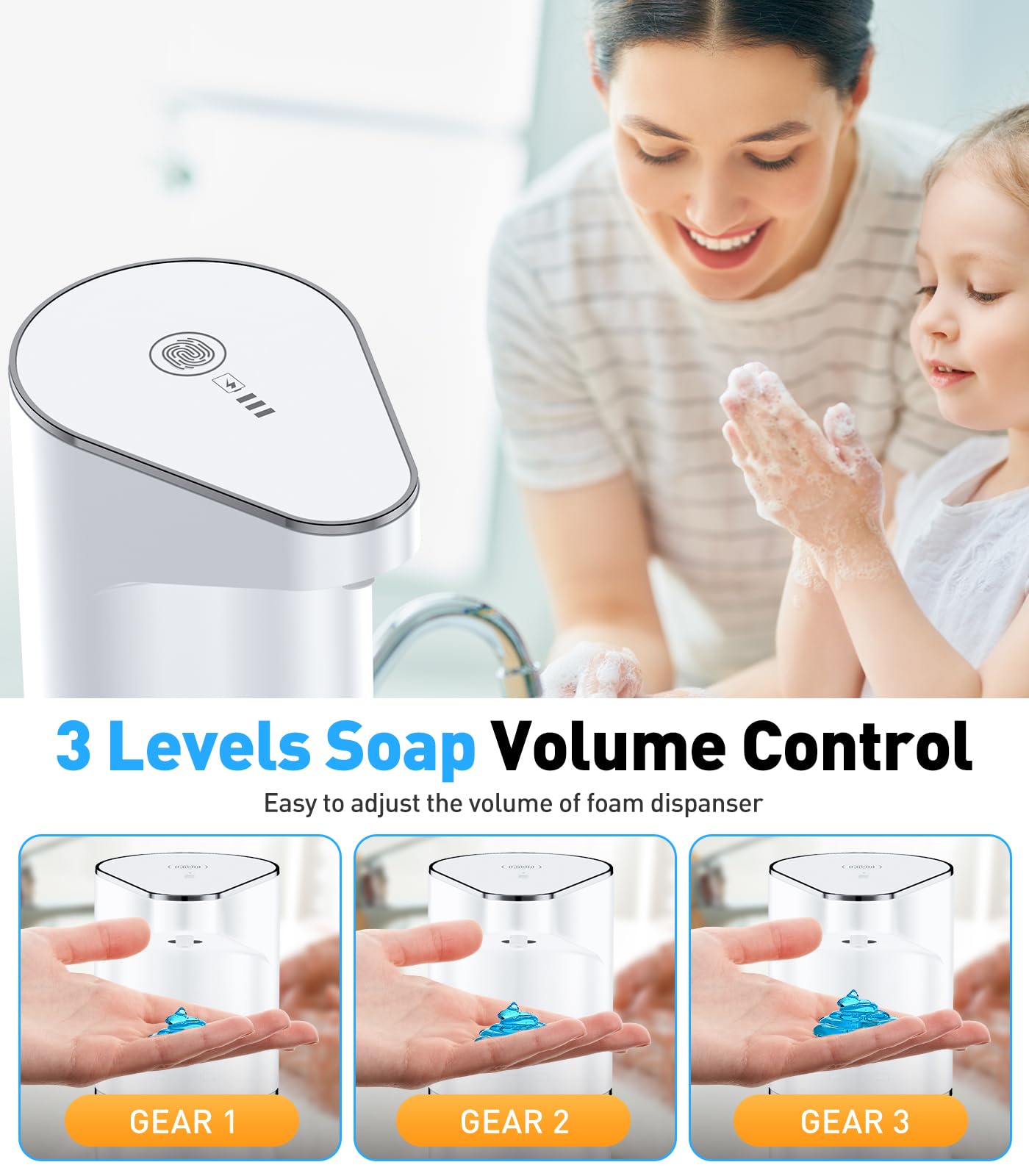 Surpixo distributeur savon IPX5 résistant à l’humidité et éclaboussures.