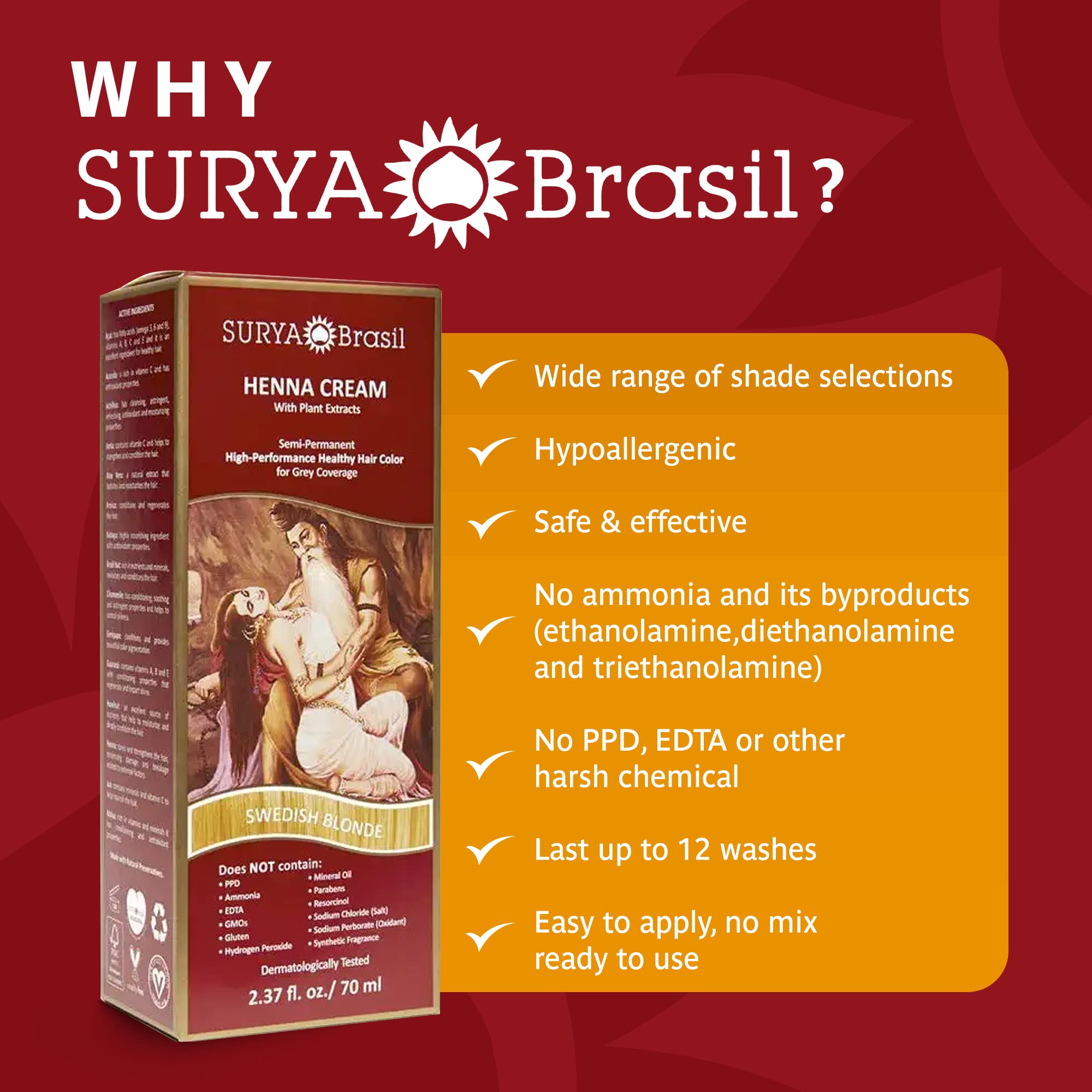 Soin cuir chevelu hypoallergénique et dermatologiquement testé avec Surya Brasil.