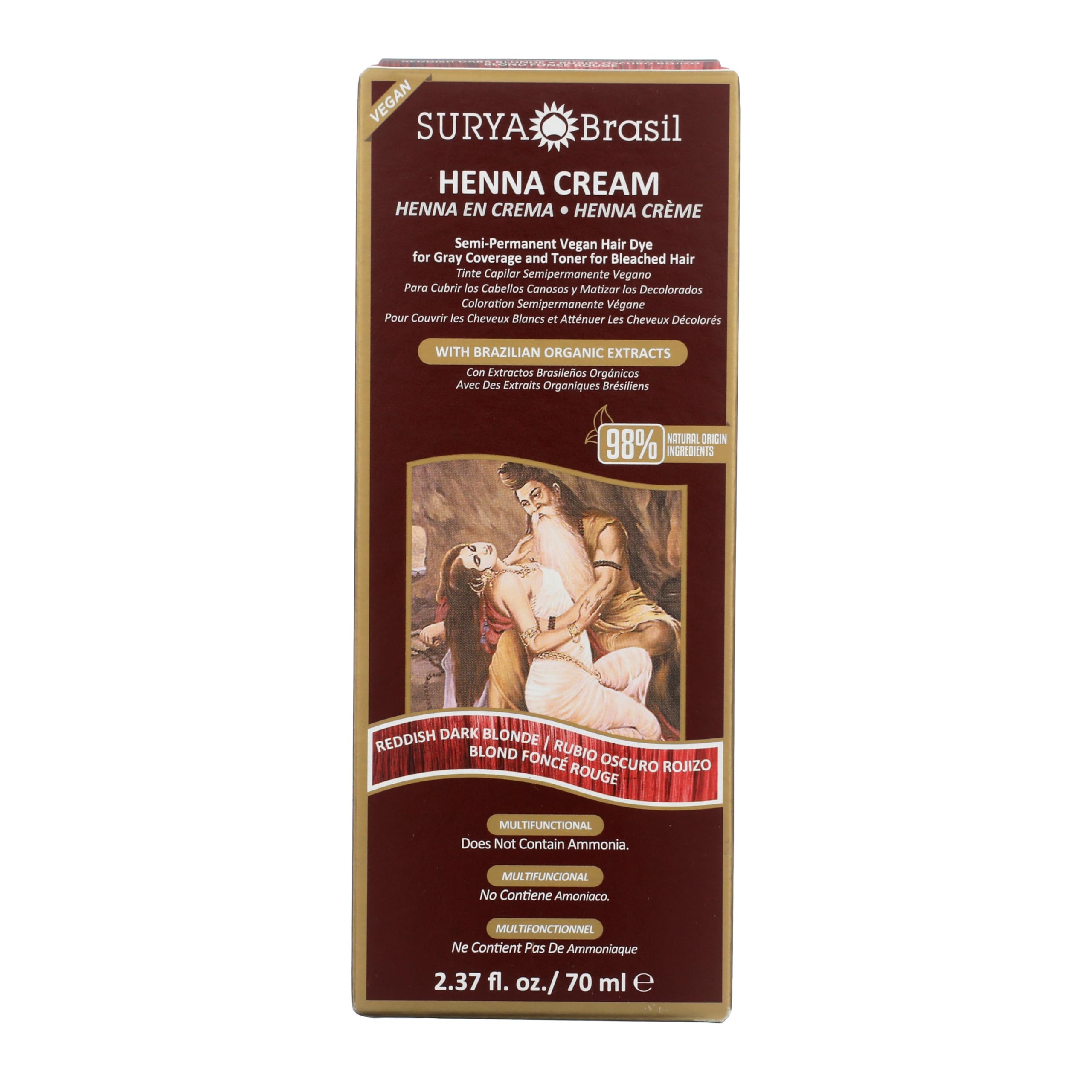 Surya Brasil Creme Henna – couleur rouge sombre sur cheveux pour une couverture naturelle.