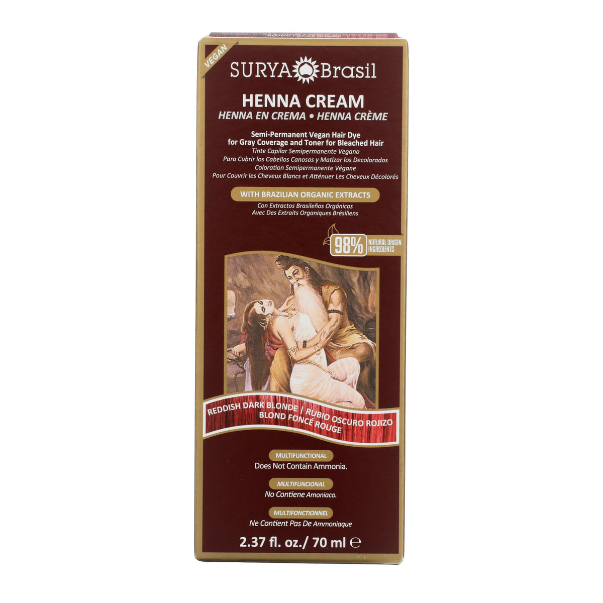 Surya Brasil Creme Henna – couleur rouge sombre sur cheveux pour une couverture naturelle.