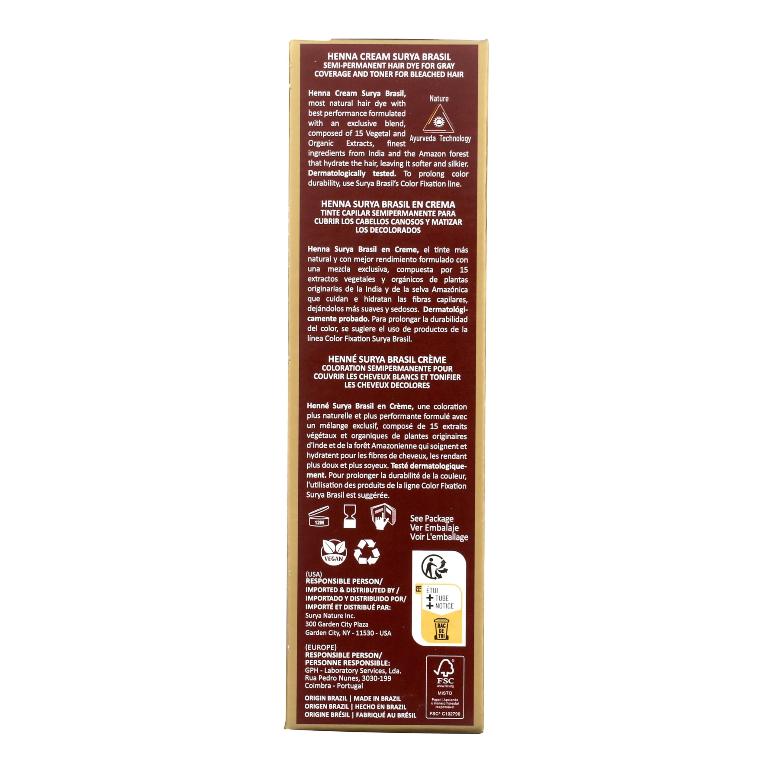 Crème henné Surya Brasil Bourgogne – hydratation en profondeur pour les cheveux.