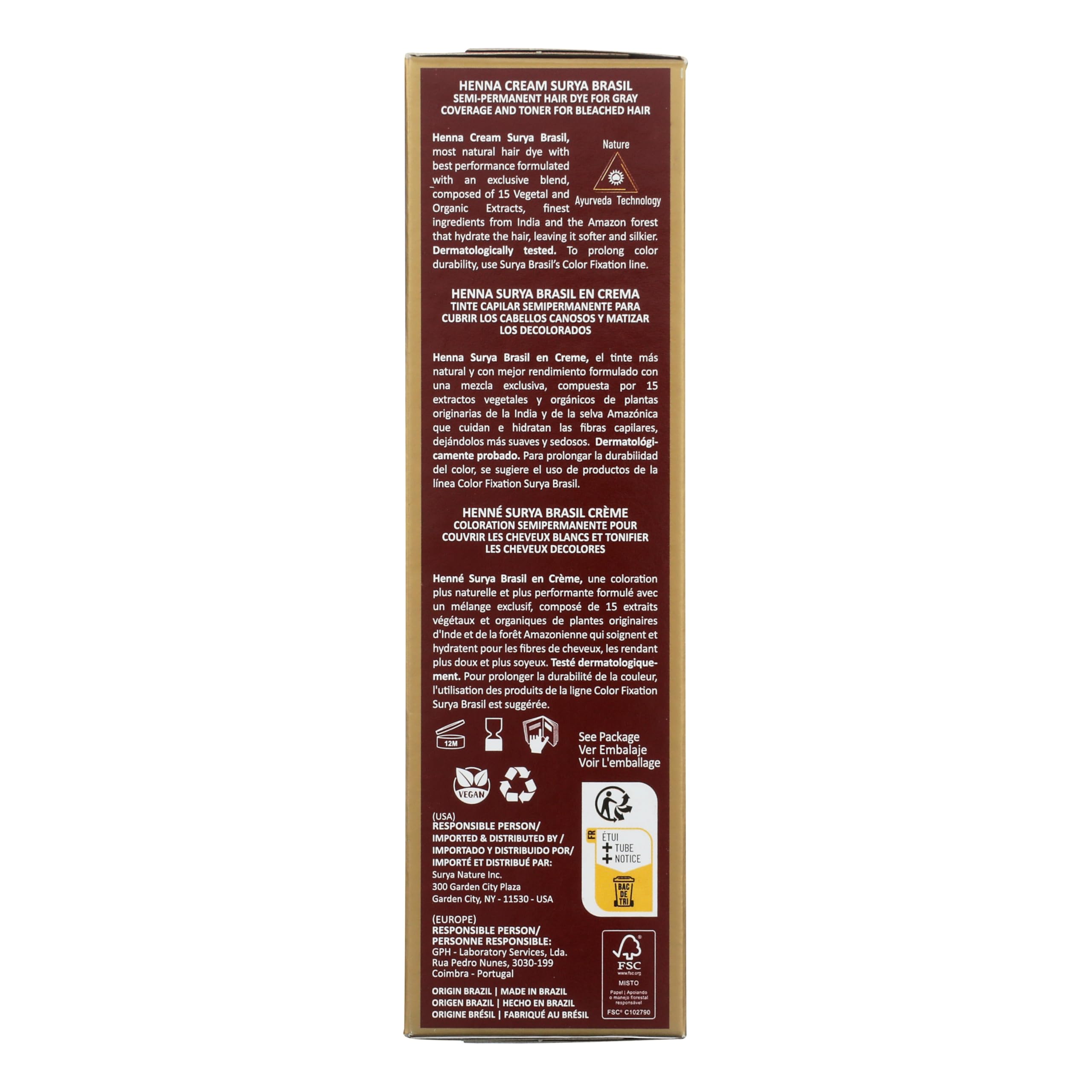 Crème henné doré Surya Brasil application sur cheveux pour reflets naturels