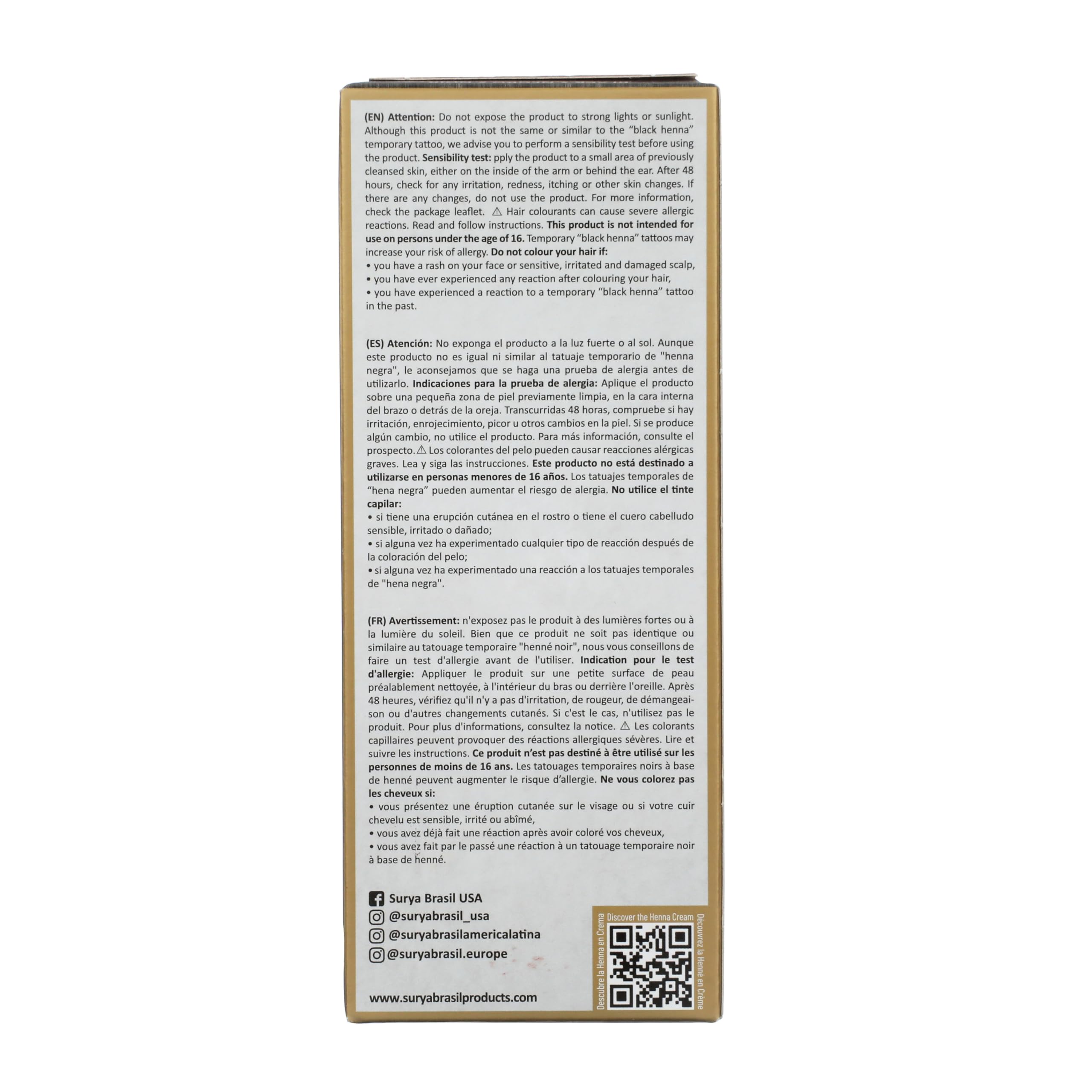 Surya Brasil Henna Cream Black, couleur semi-permanente qui s’estompe progressivement.