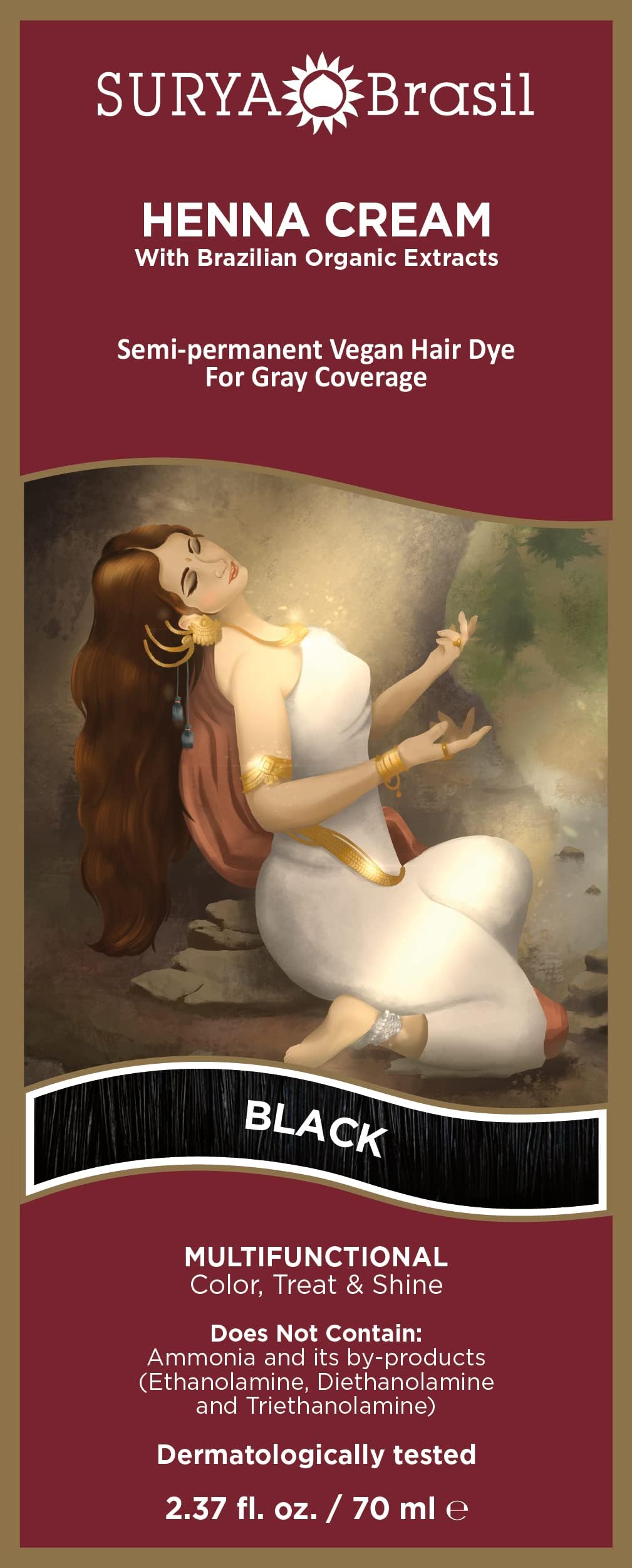 Surya Brasil Henna Cream Noire – application précise pour cheveux uniformes.