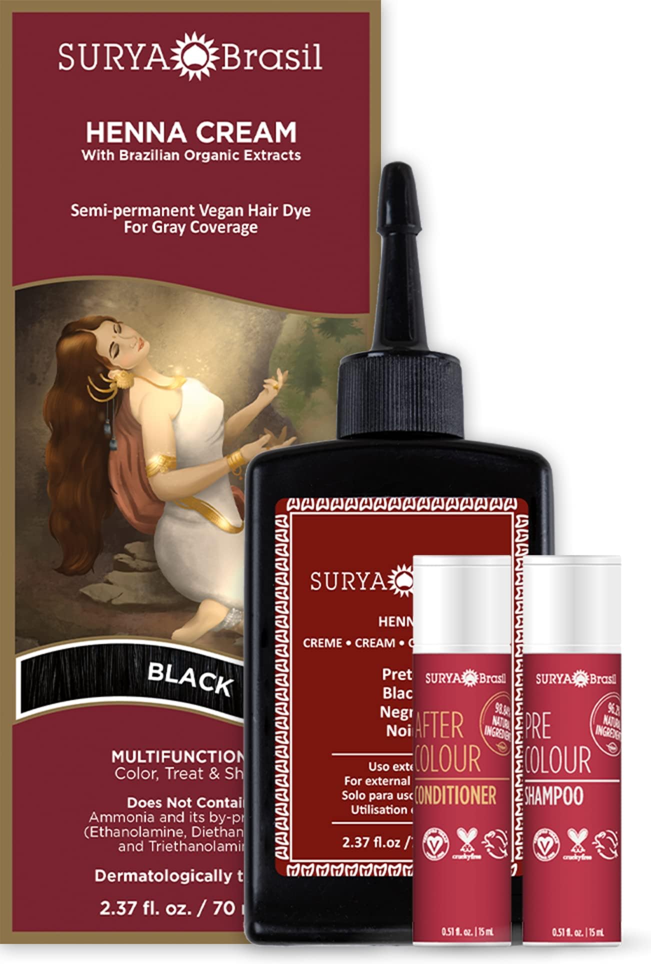 Surya Brasil Henna Cream Noire – ingrédients botaniques pour nourrir vos cheveux.