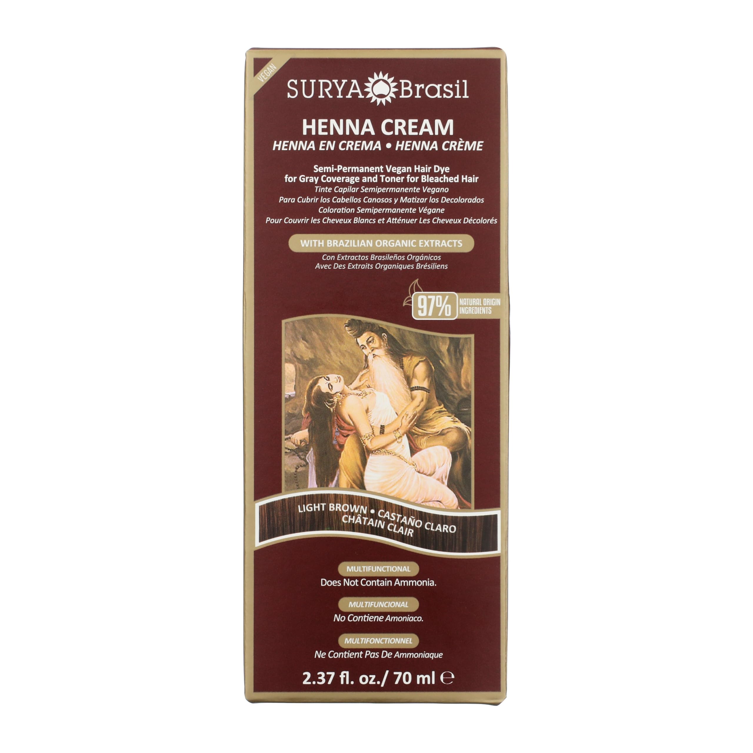 Surya Brasil Henna Crème Brun Clair – bouteille 70 ml et couleur naturelle.