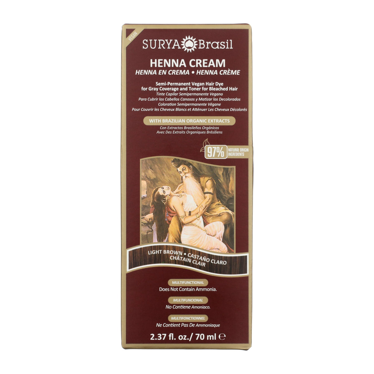 Surya Brasil Henna Crème Brun Clair – bouteille 70 ml et couleur naturelle.