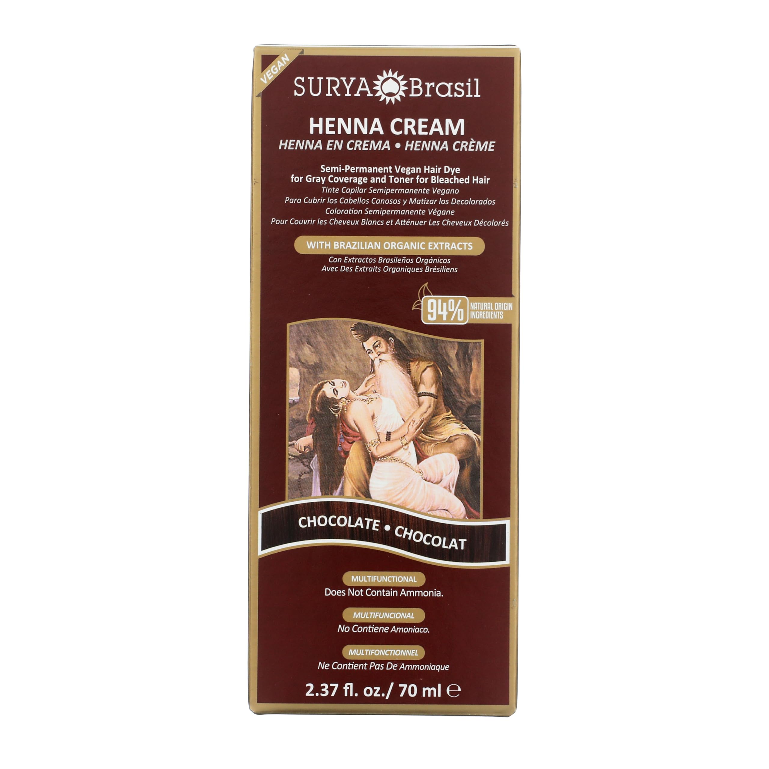 Surya Brasil Henna Crème Chocolat – bouteille facile à utiliser, couleur naturelle et hydratation.
