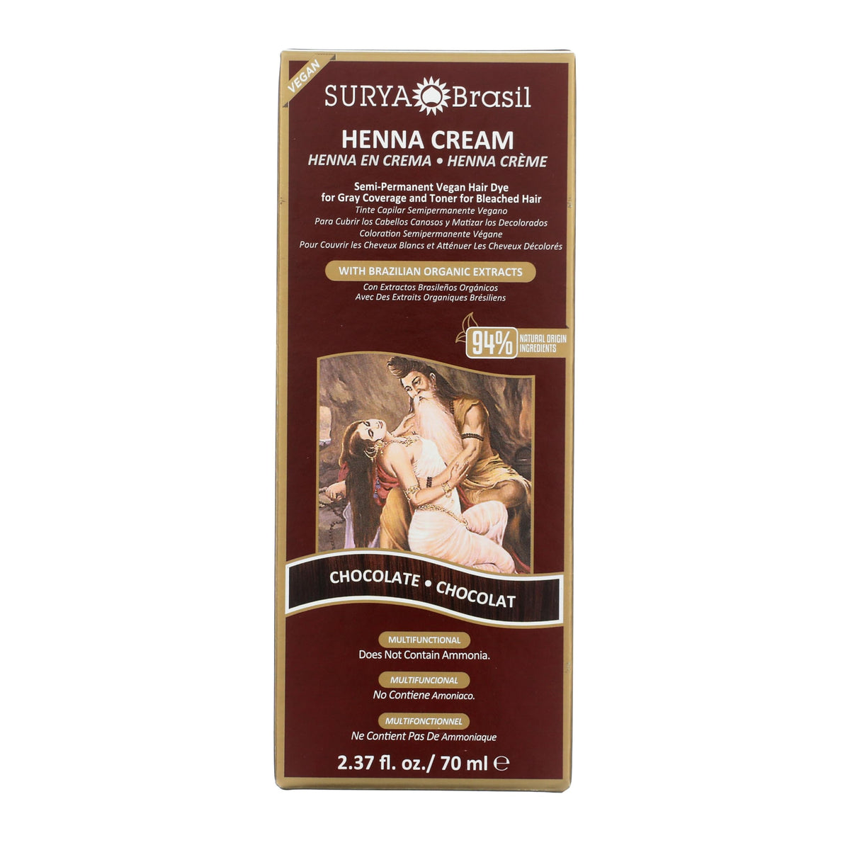 Surya Brasil Henna Crème Chocolat – bouteille facile à utiliser, couleur naturelle et hydratation.