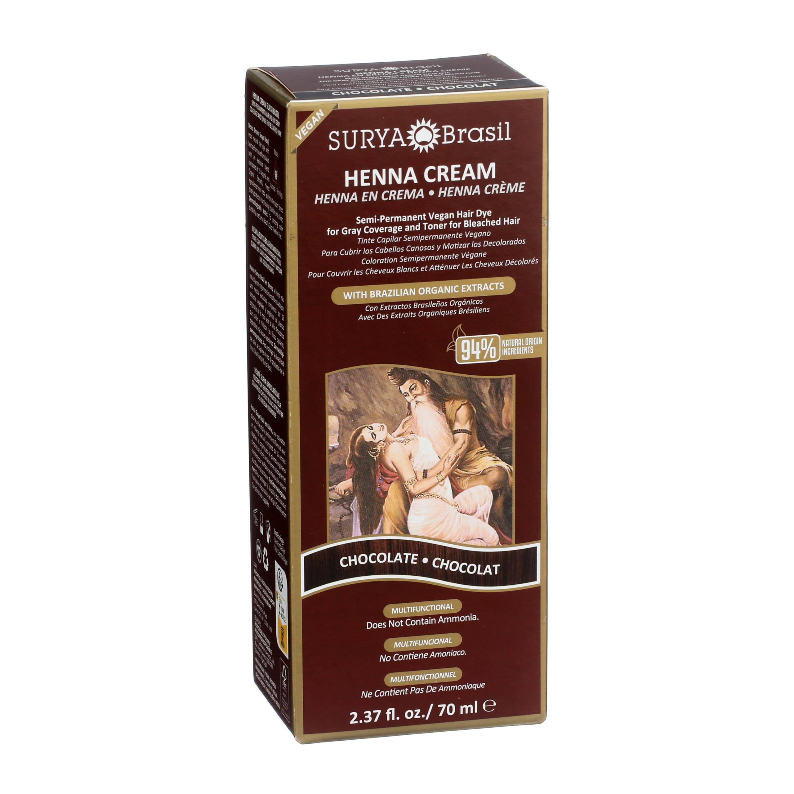 Surya Brasil Henna Crème Chocolat – kit prêt à l’emploi pour retouches à domicile.