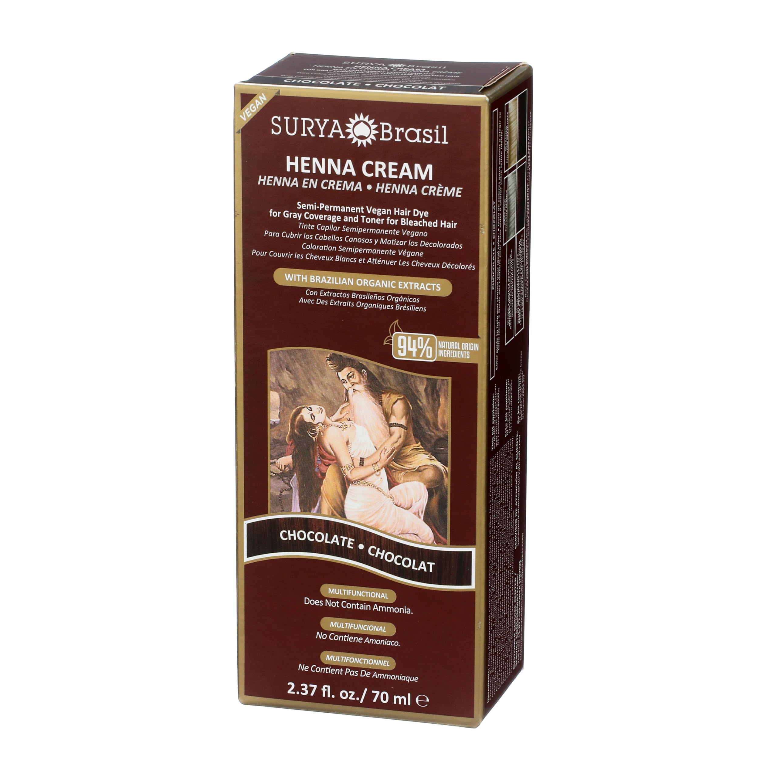 Surya Brasil Henna Crème Chocolat – emballage écoresponsable et cruelty-free.
