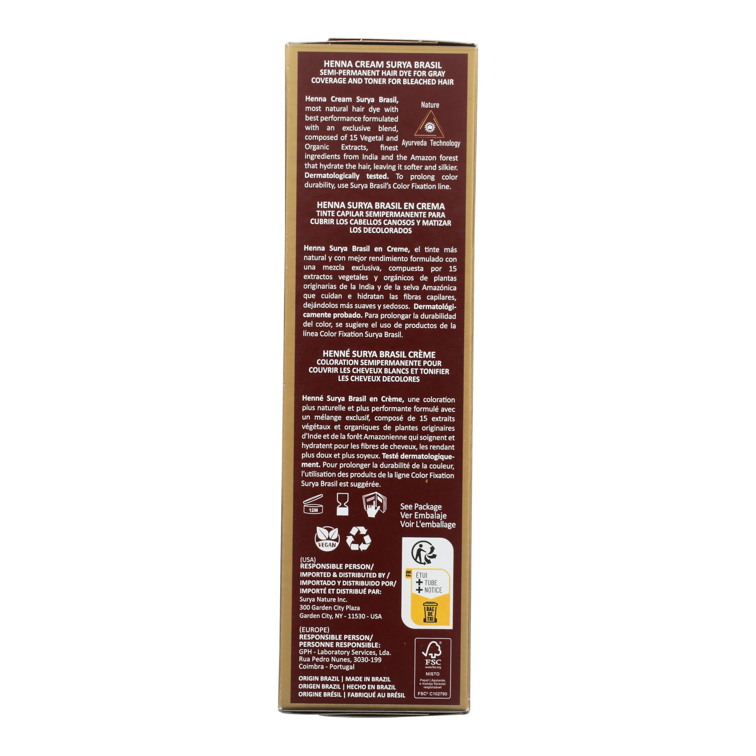 Surya Brasil Henna Cream Hydratation Profonde — agents Amla et Aloe nourrissent les cheveux