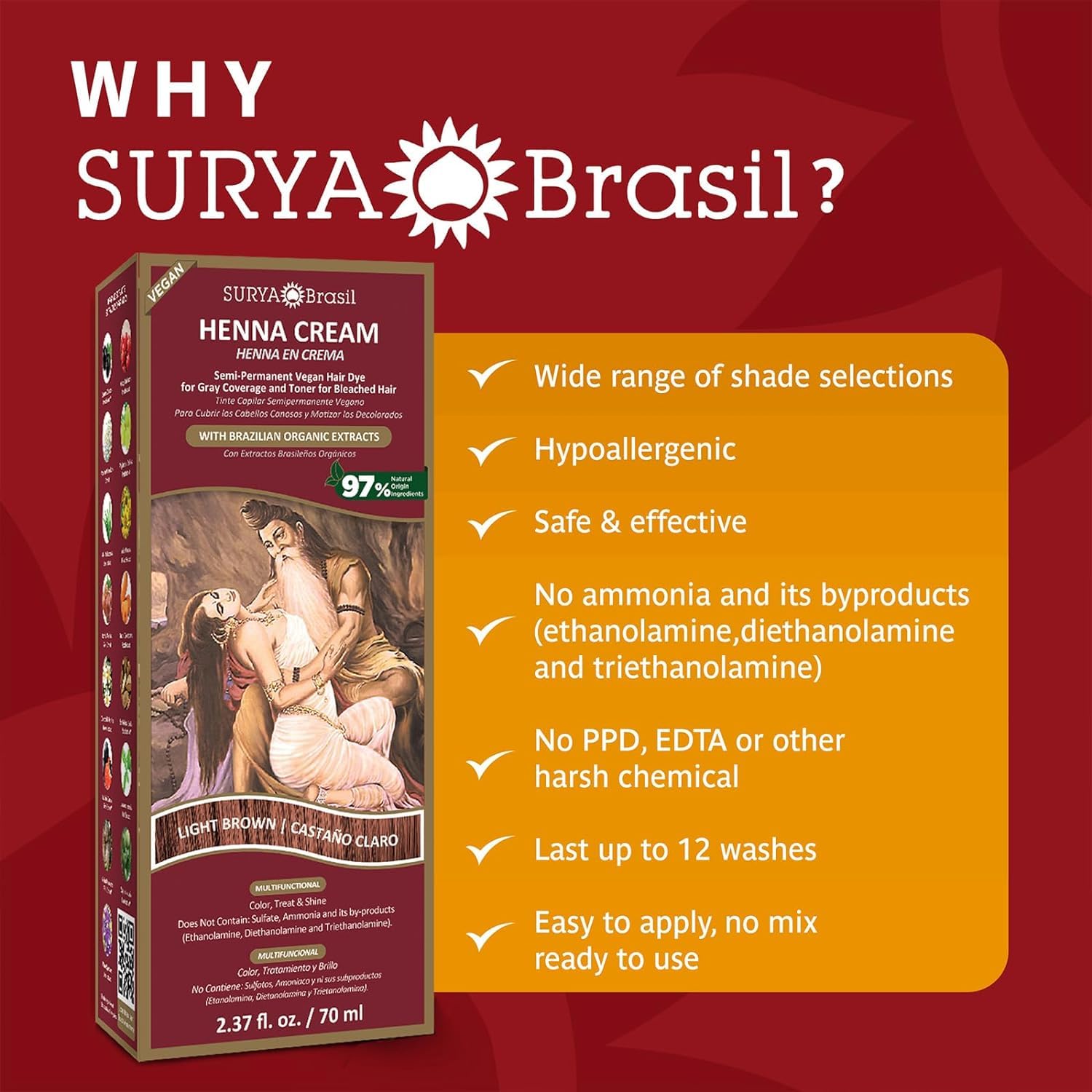 Texture crème henné brun clair Surya Brasil, application facile et uniforme